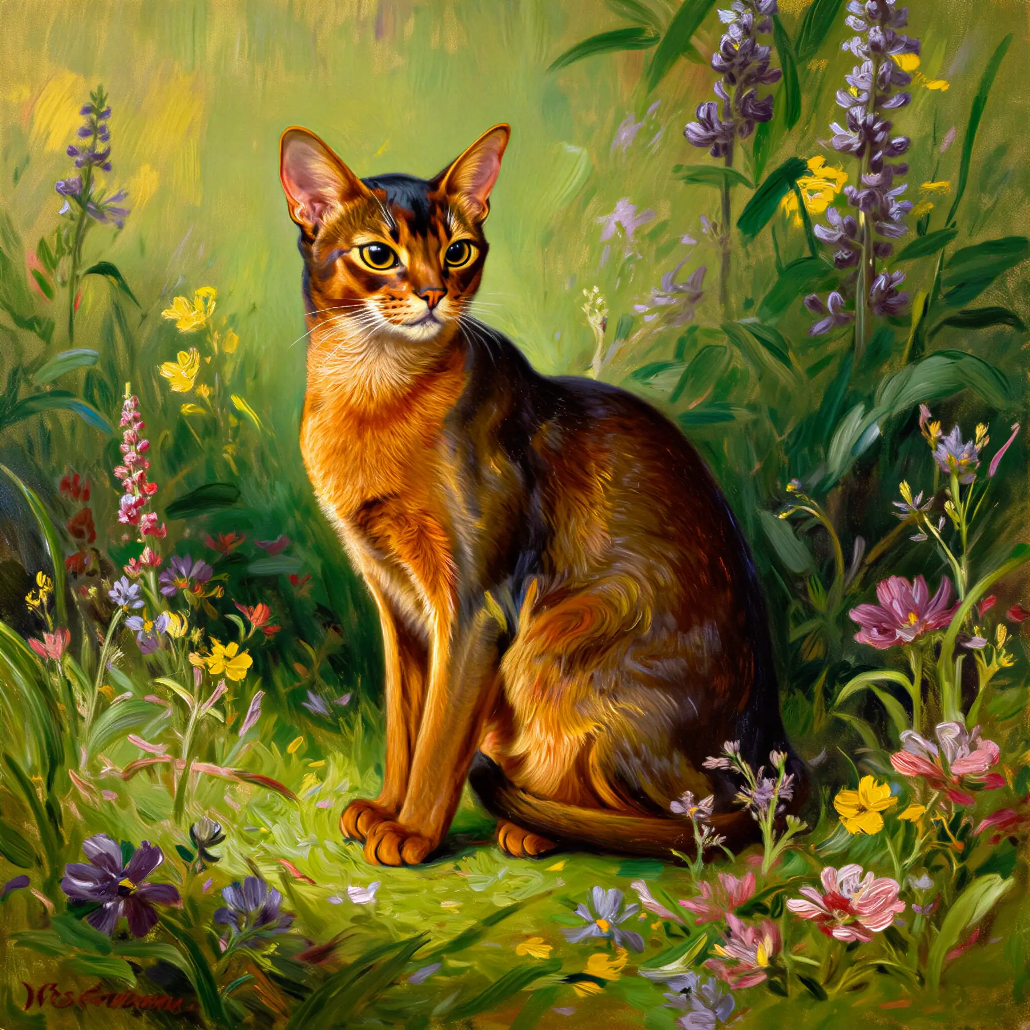 Custom oil painting portrait of a Abyssinian with rich, deep colors
