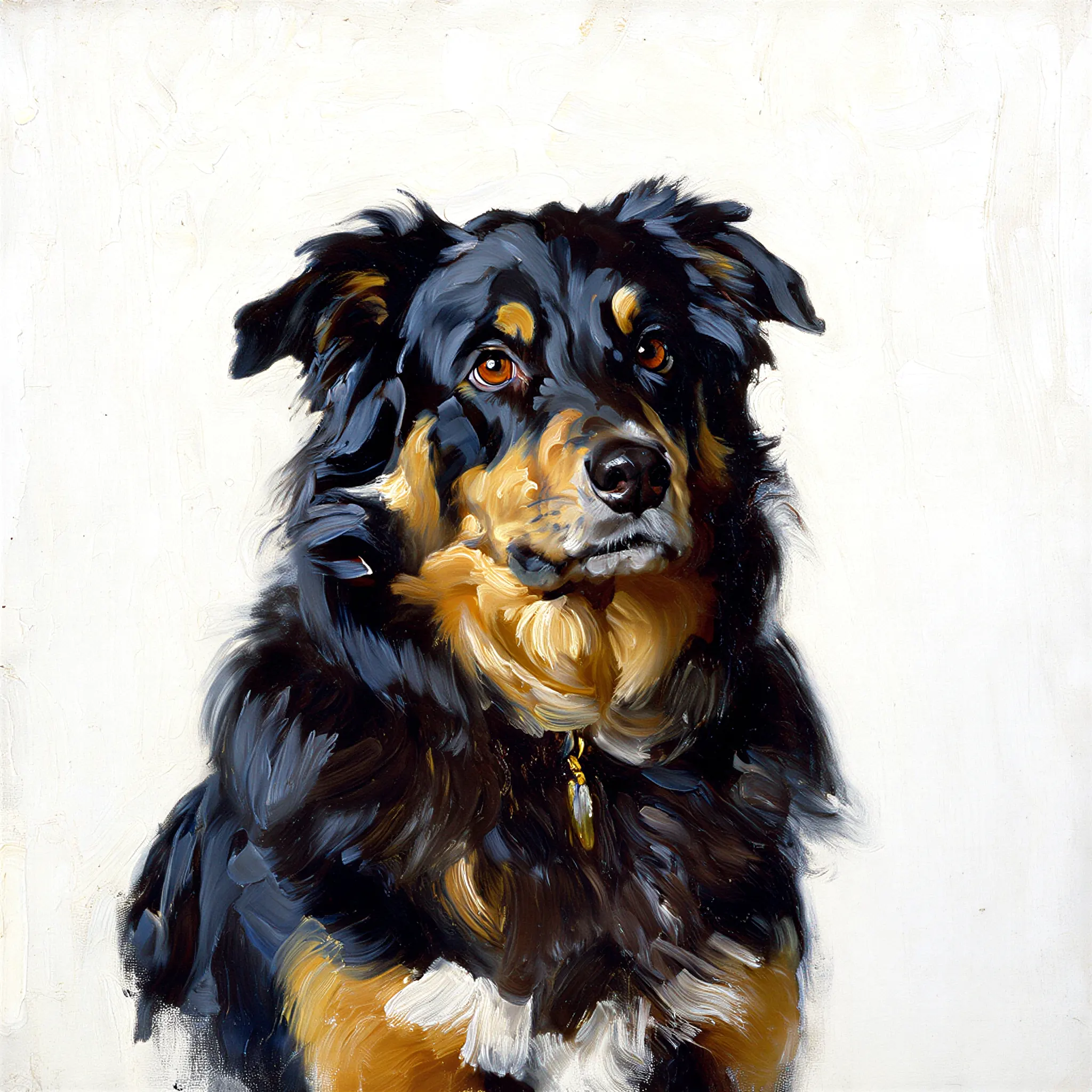 Custom oil painting portrait of an Australian Shepherd with rich, deep colors