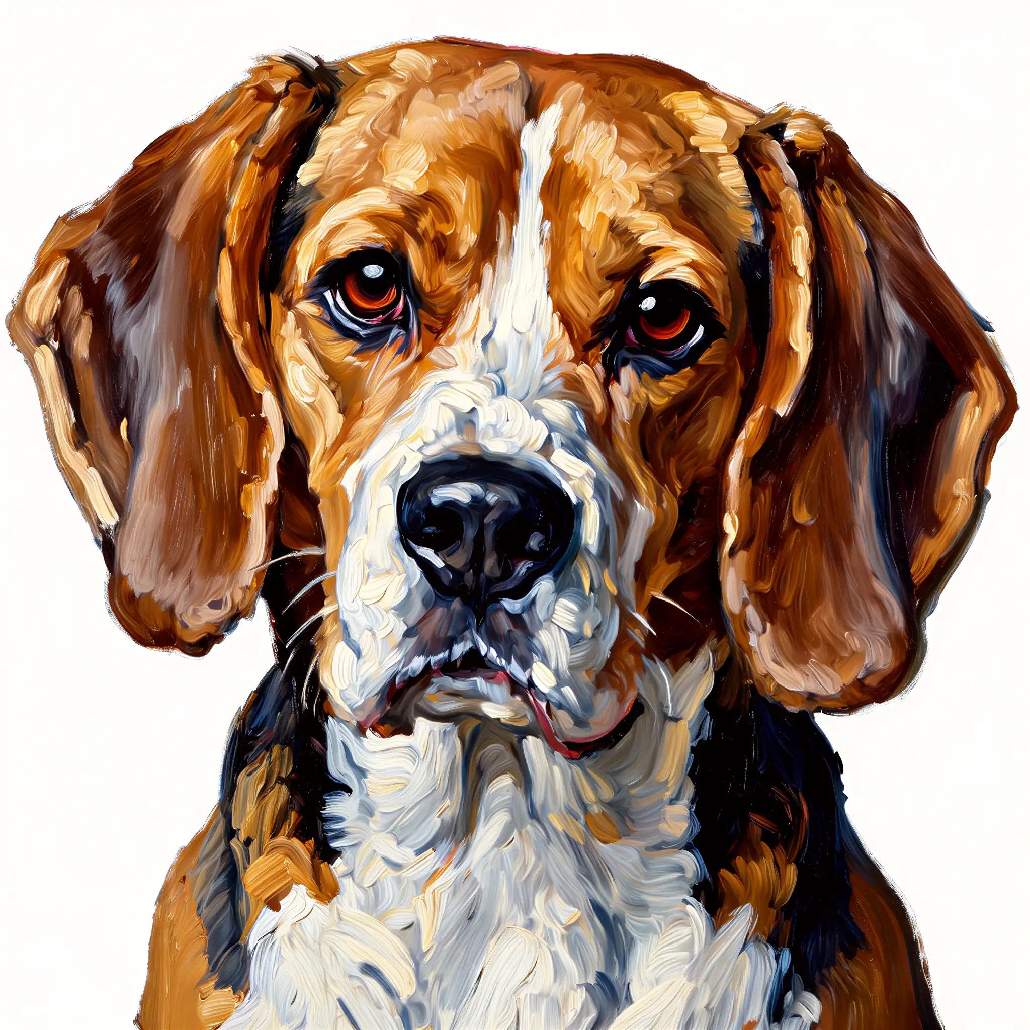 Custom oil painting portrait of a Beagle with warm, classical tones
