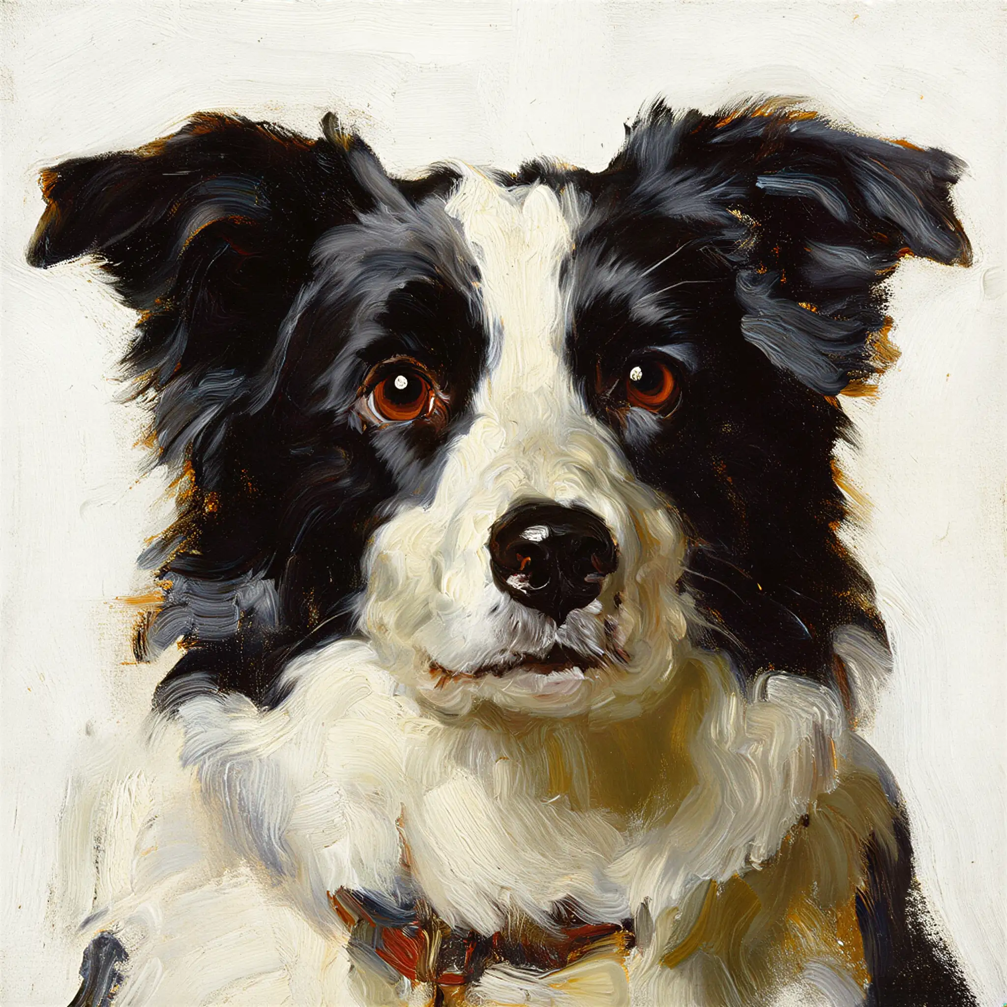 Custom oil painting portrait of a Border Collie with rich layered brushwork