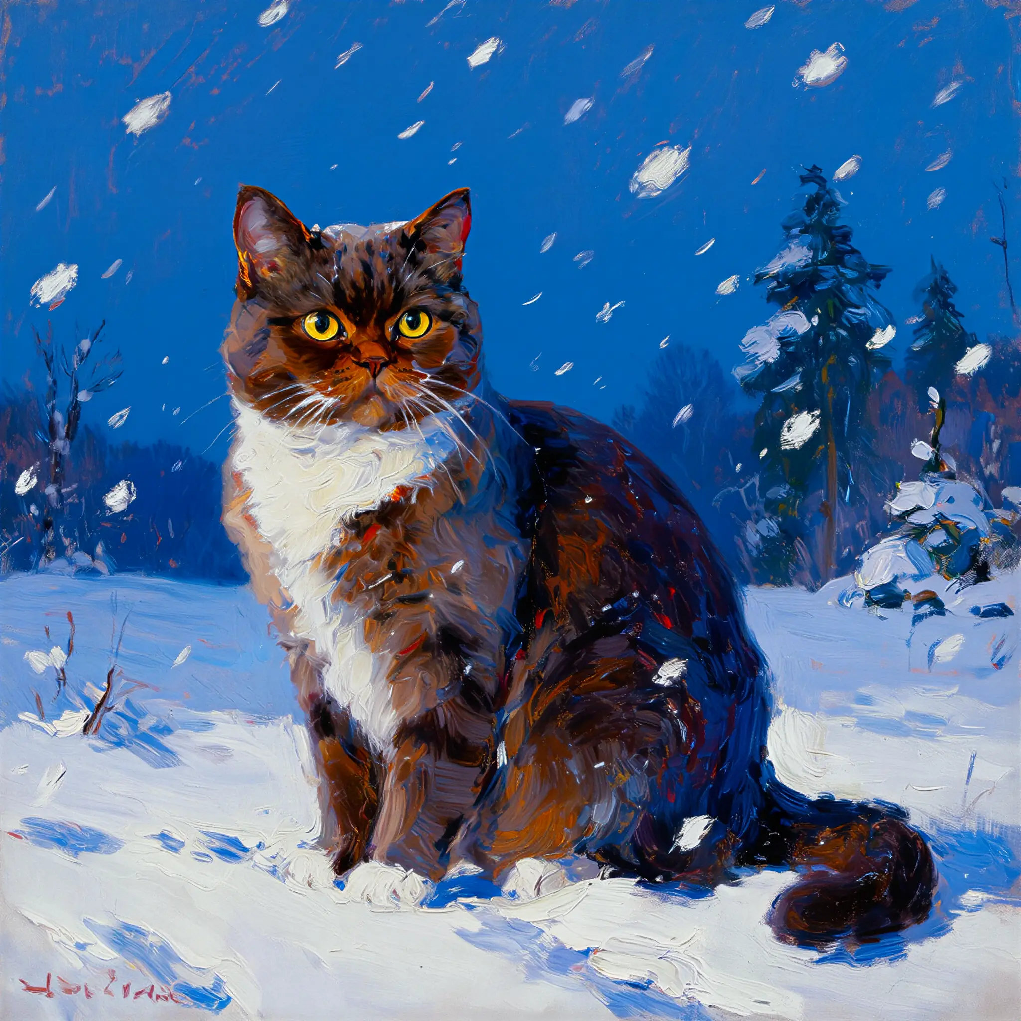 Custom oil painting portrait of a British Shorthair with rich, deep colors