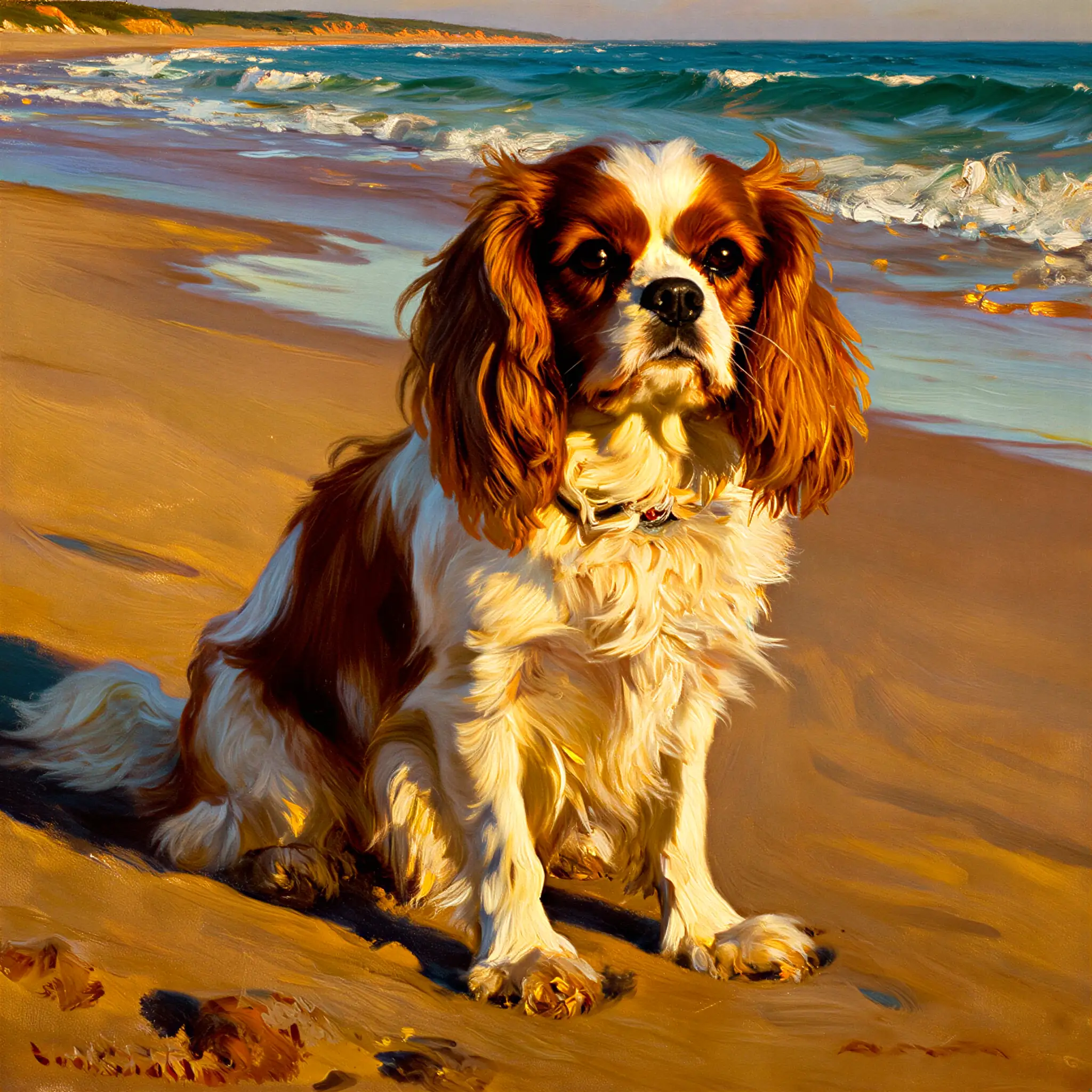 Custom oil painting portrait of a Cavalier King Charles Spaniel with elegant classical finish