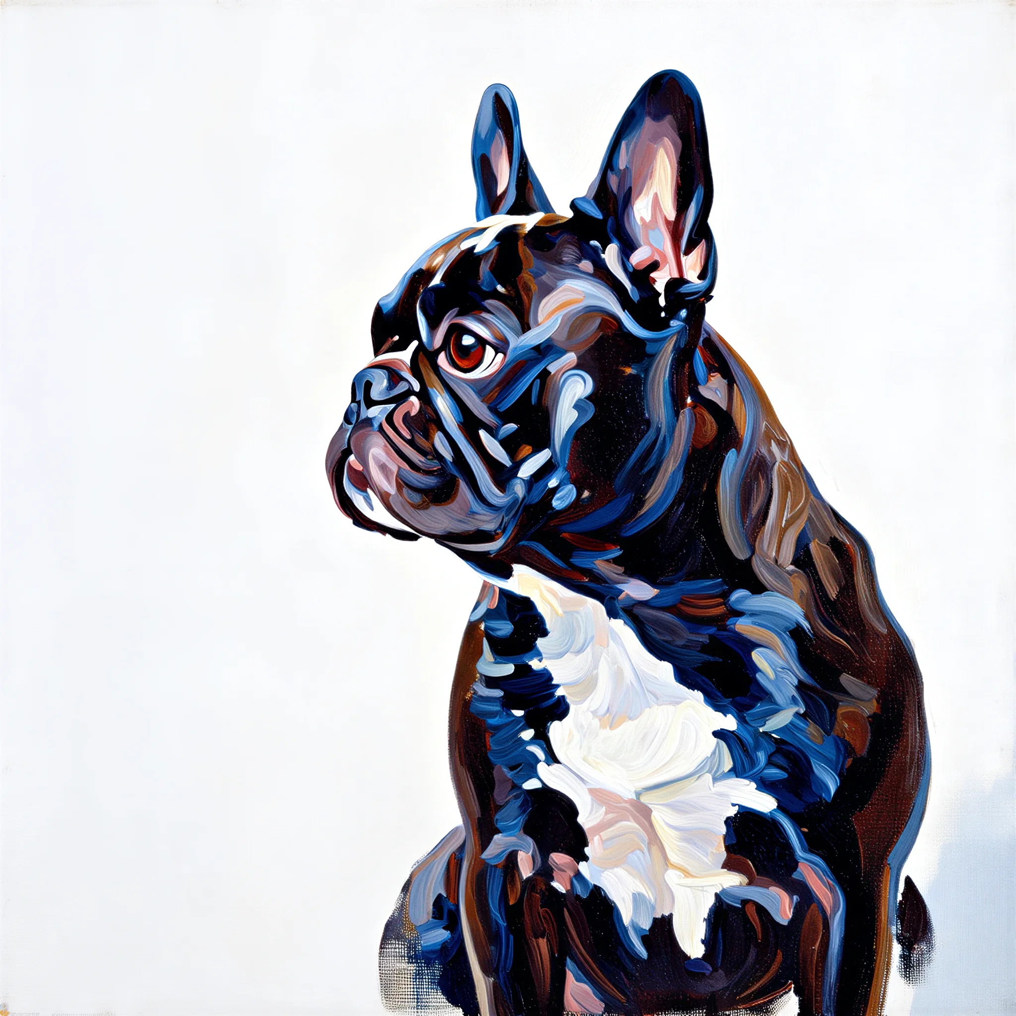 Custom oil painting portrait of a French Bulldog with rich classical styling