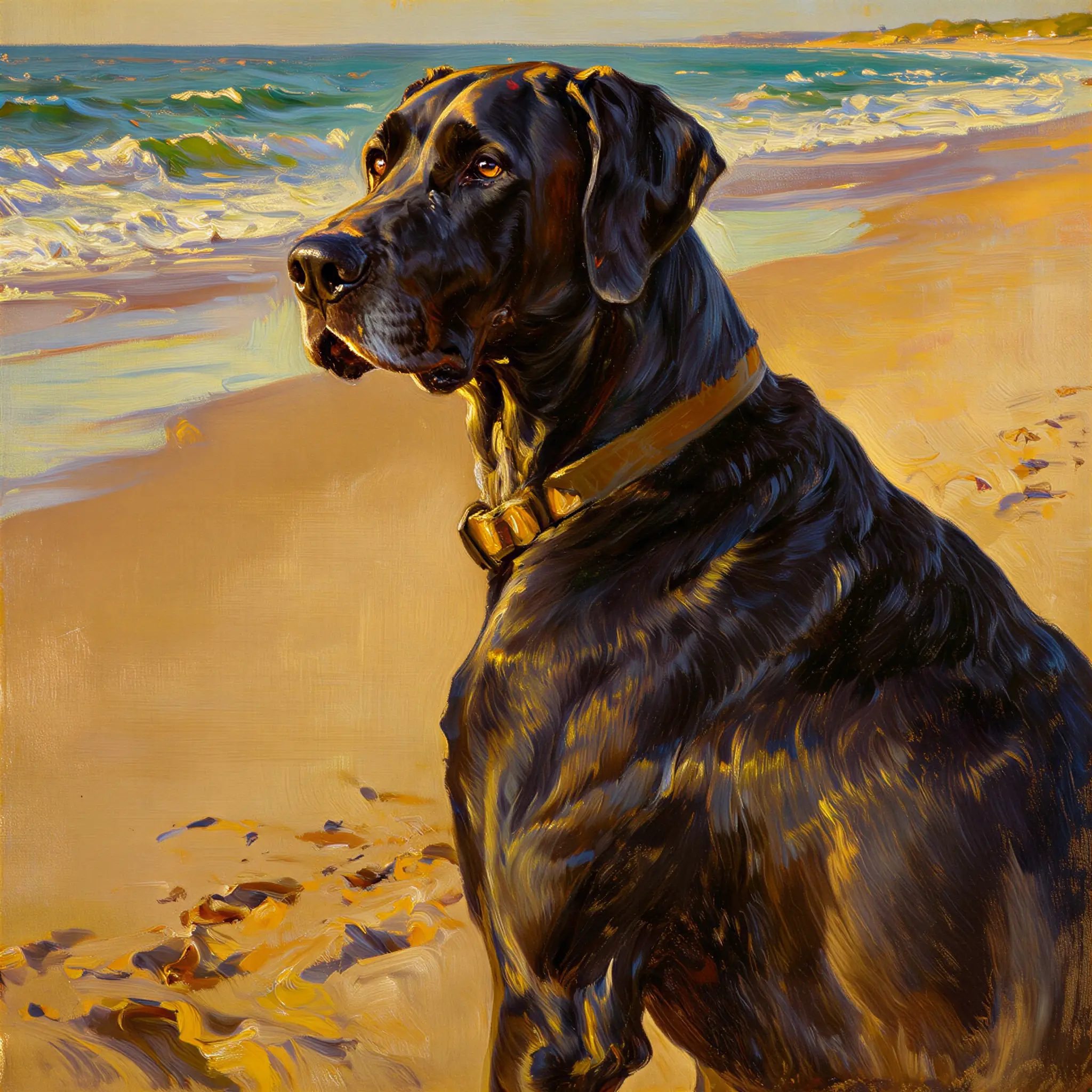 Custom oil painting portrait of a Great Dane with majestic, regal presence