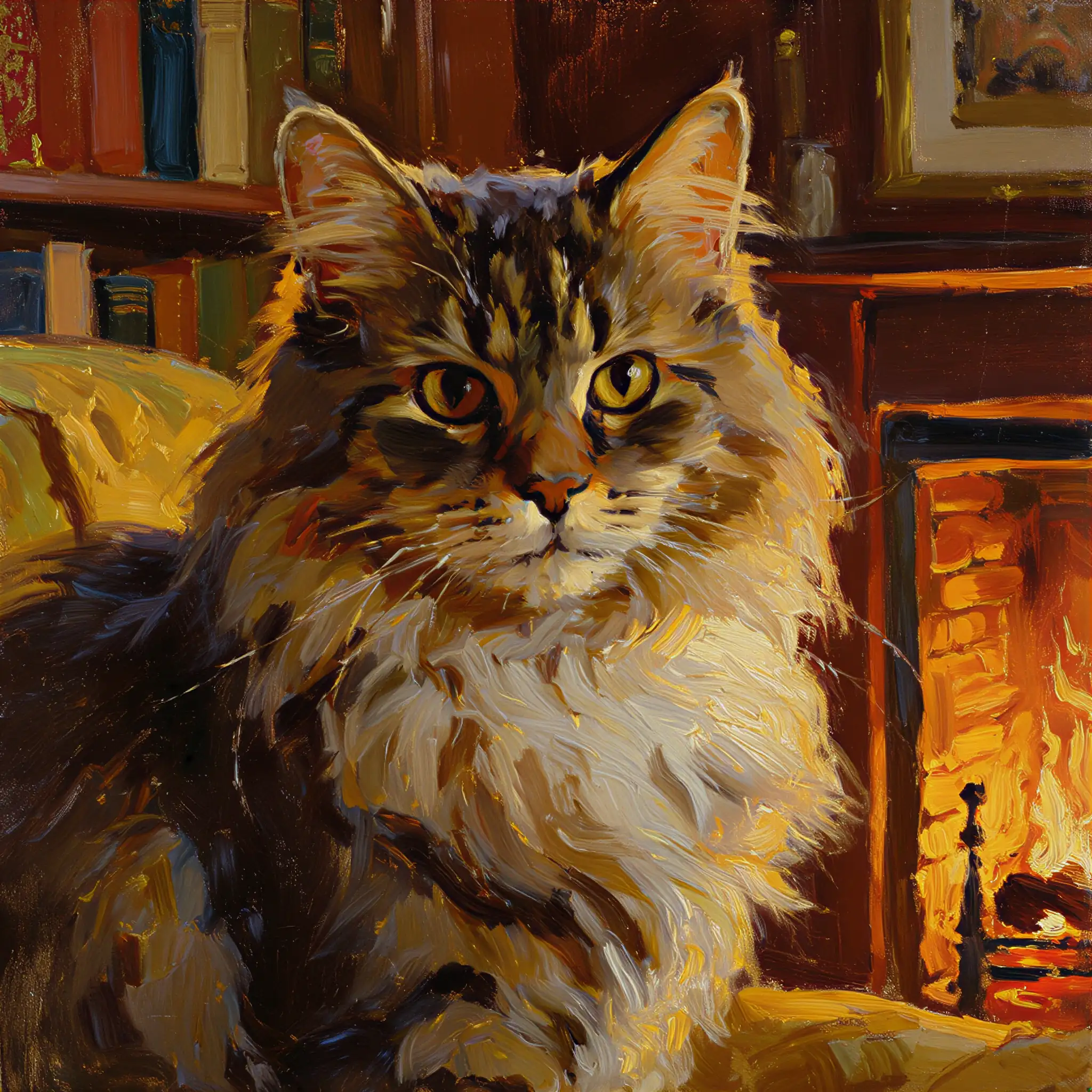 Custom oil painting portrait of a Himalayan with rich, deep colors