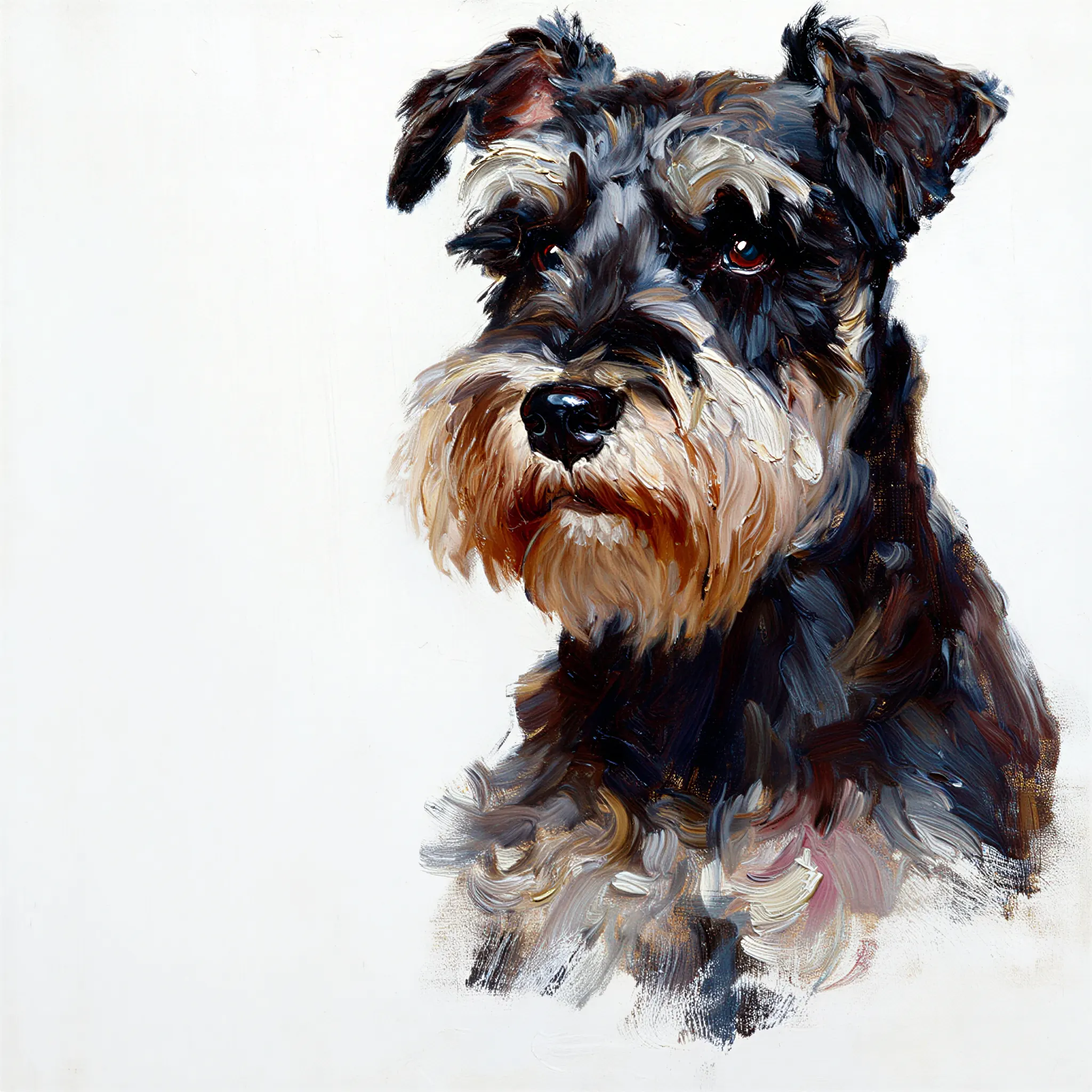 Custom oil painting portrait of a Miniature Schnauzer with distinguished character