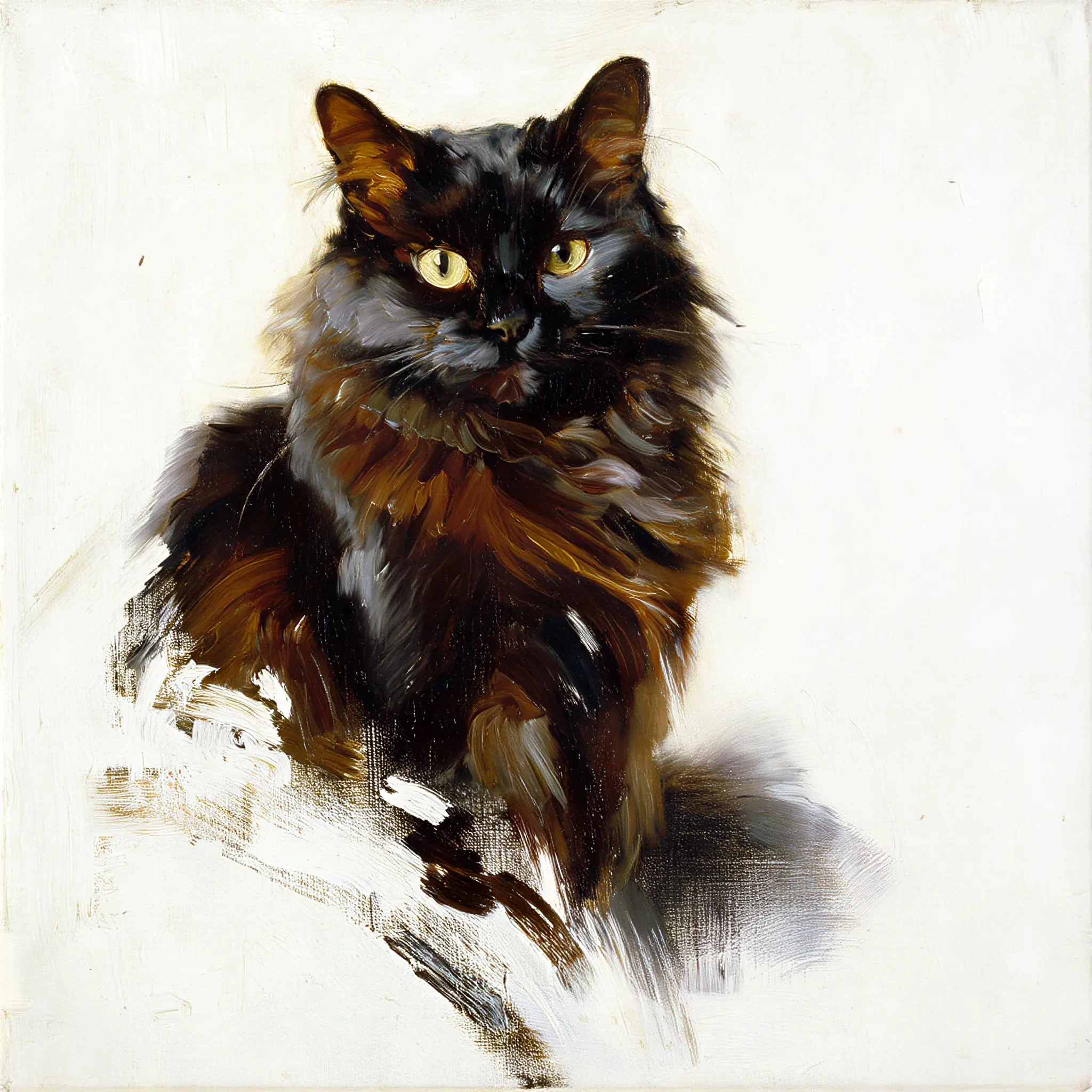 Custom oil painting portrait of a Turkish Angora with rich, deep colors