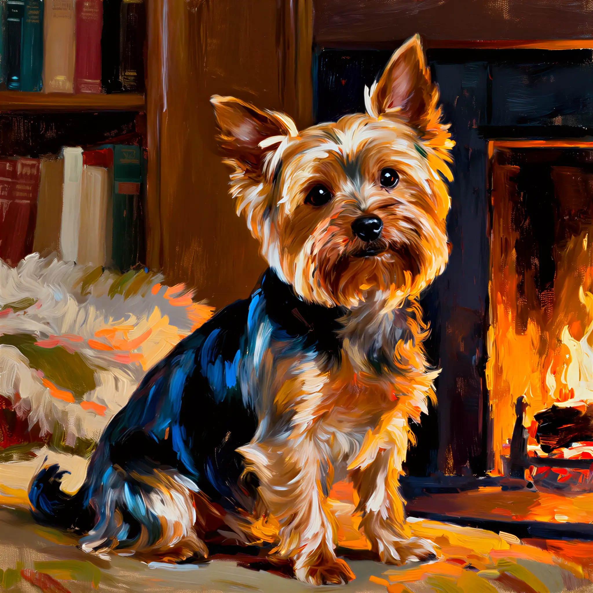 Custom oil painting portrait of a Yorkshire Terrier with fine, delicate detail
