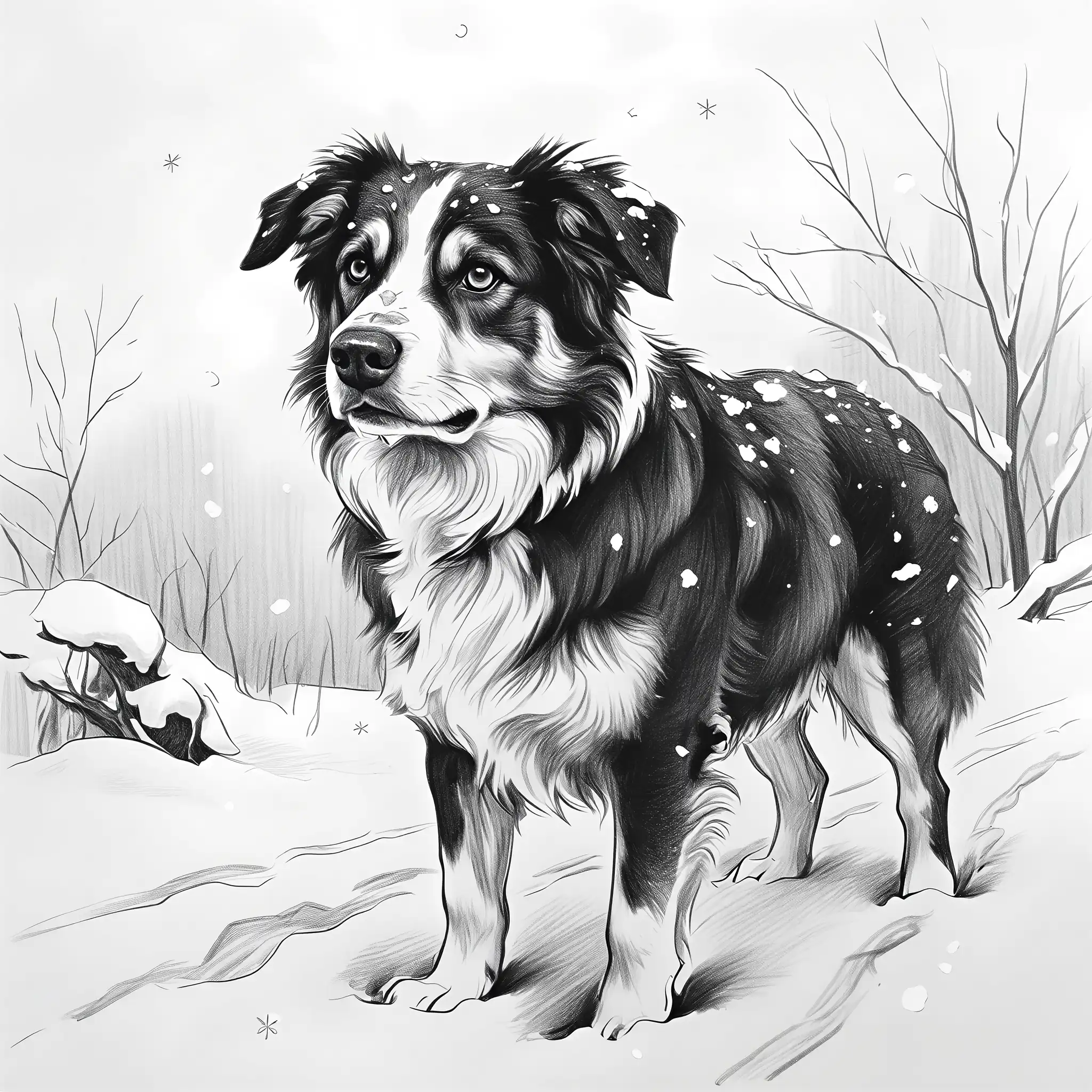 Custom pencil sketch portrait of an Australian Shepherd