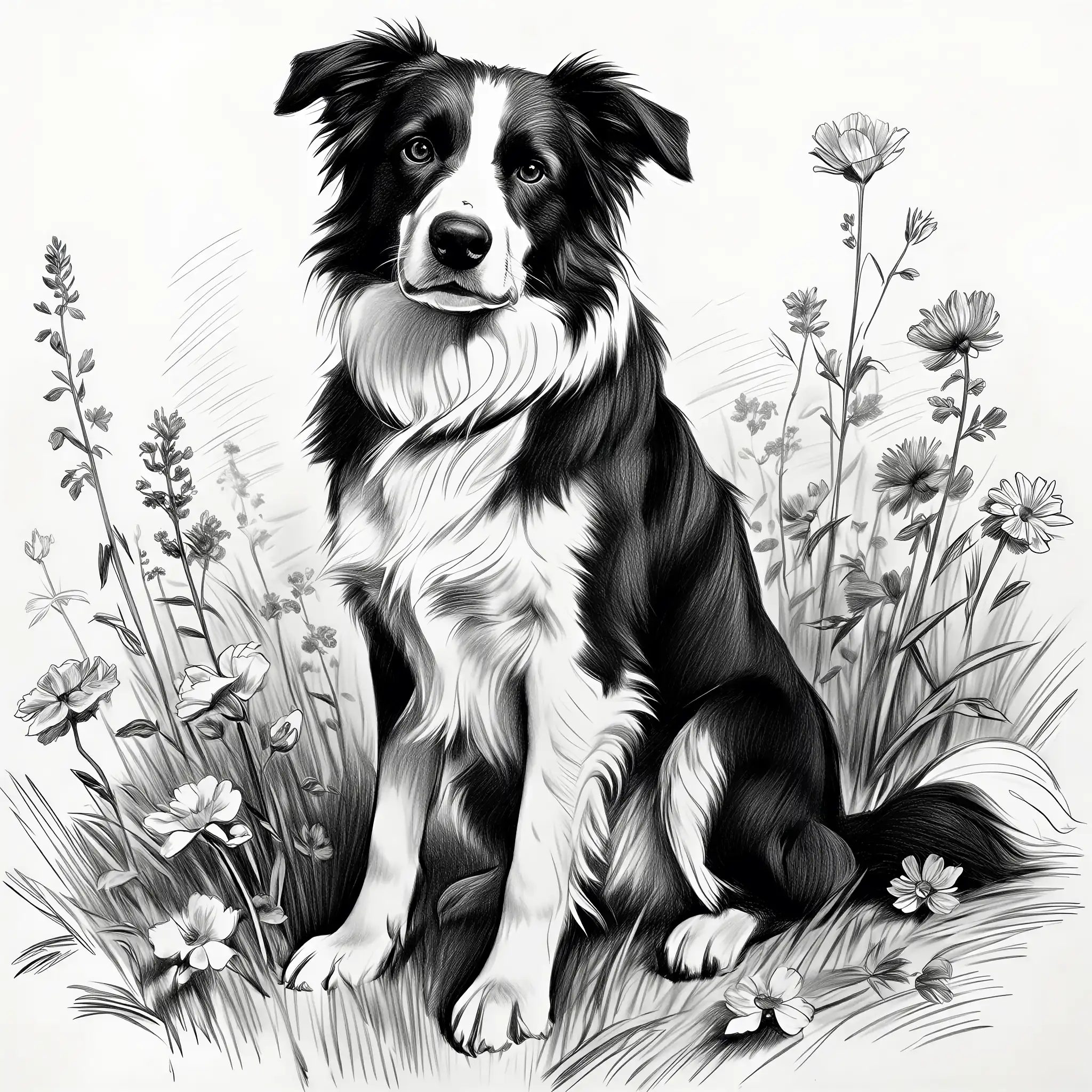 Custom pencil sketch portrait of a Border Collie