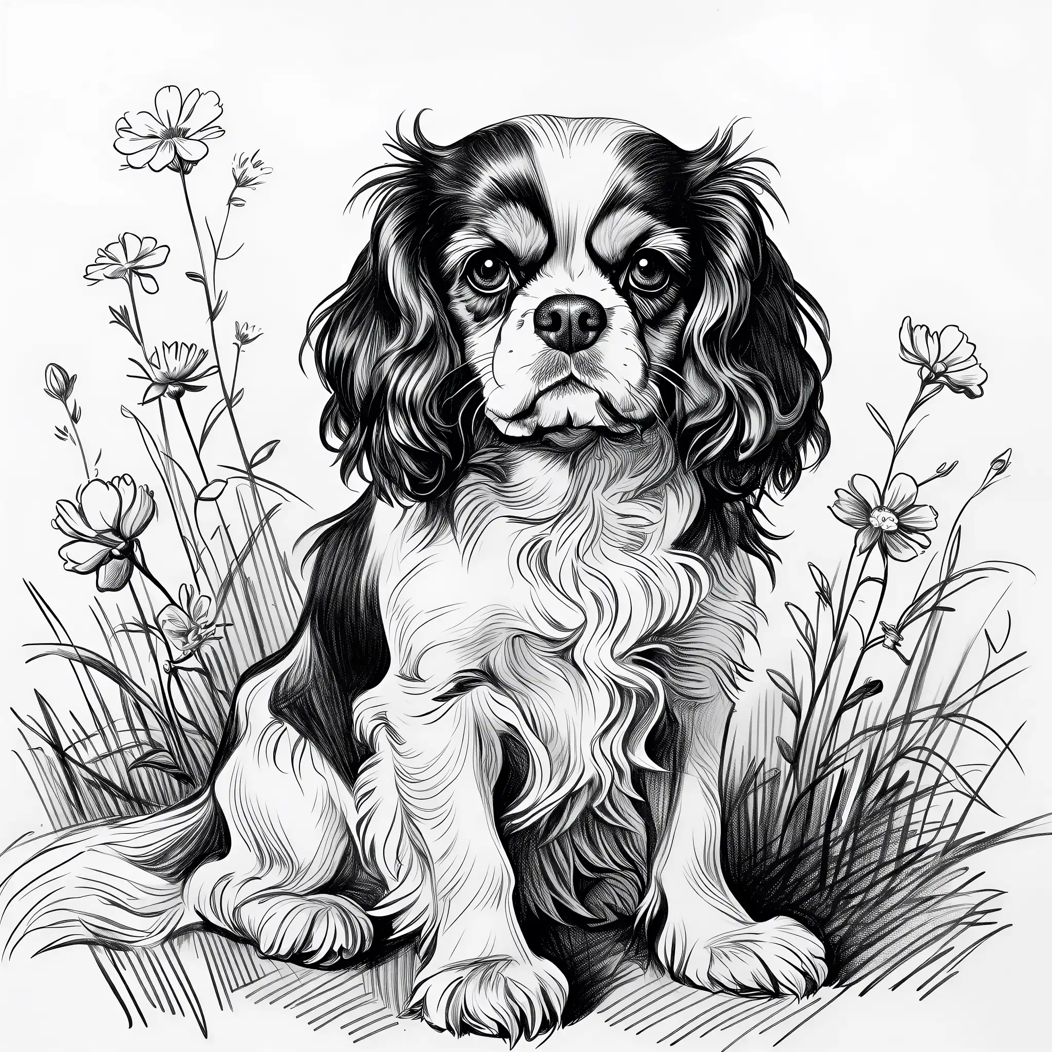 Custom pencil sketch portrait of a Cavalier King Charles Spaniel