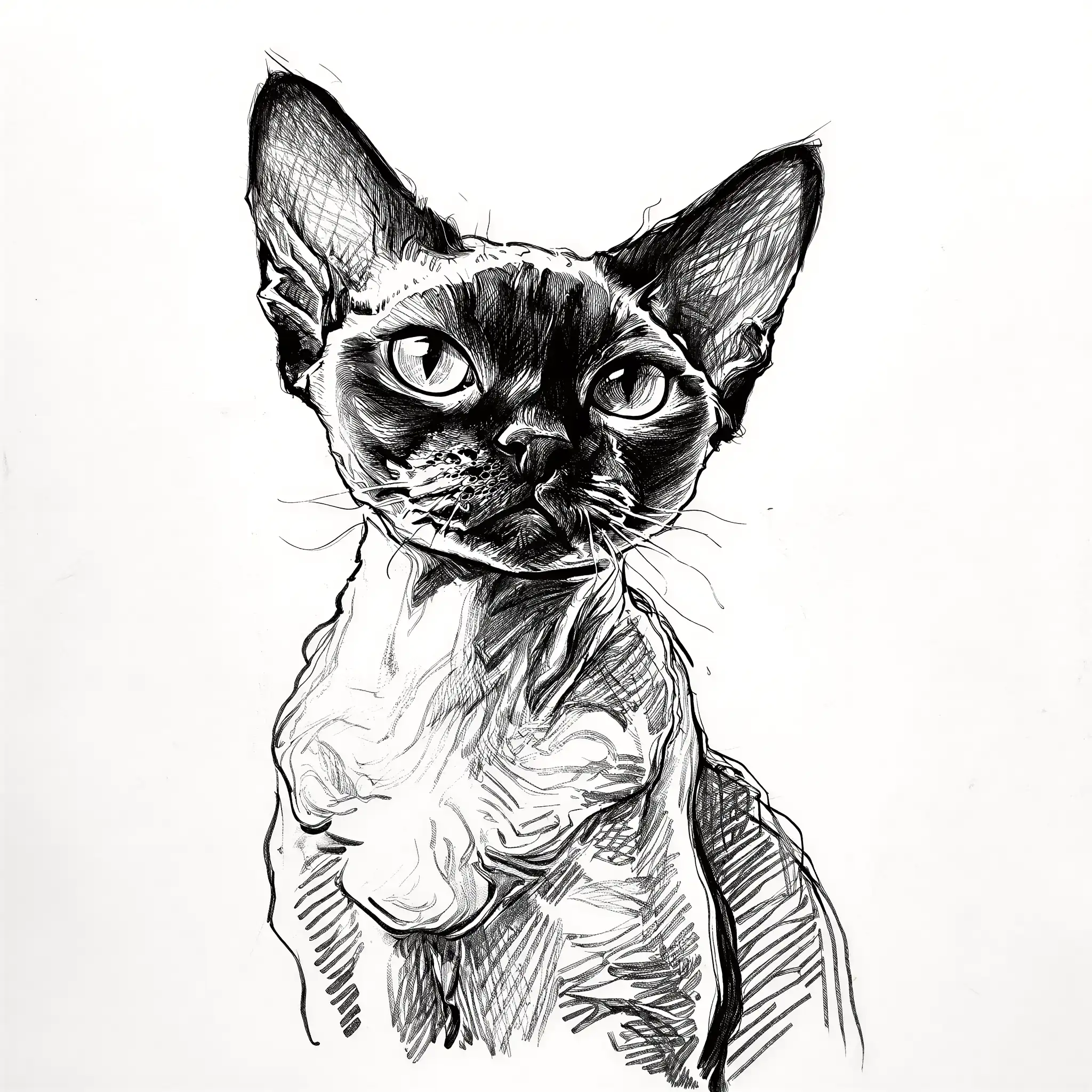 Custom pencil sketch portrait of a Devon Rex
