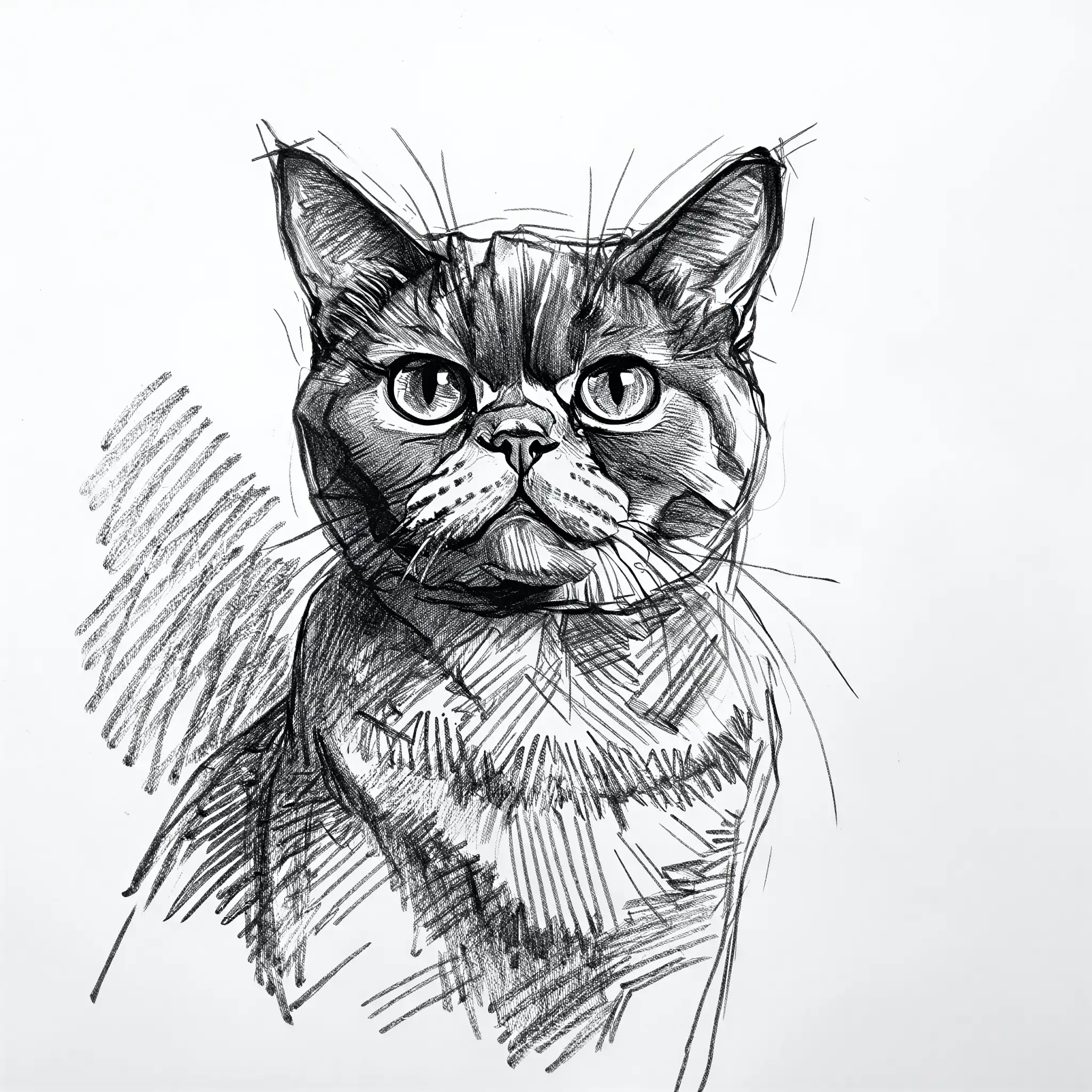 Custom pencil sketch portrait of an Exotic Shorthair