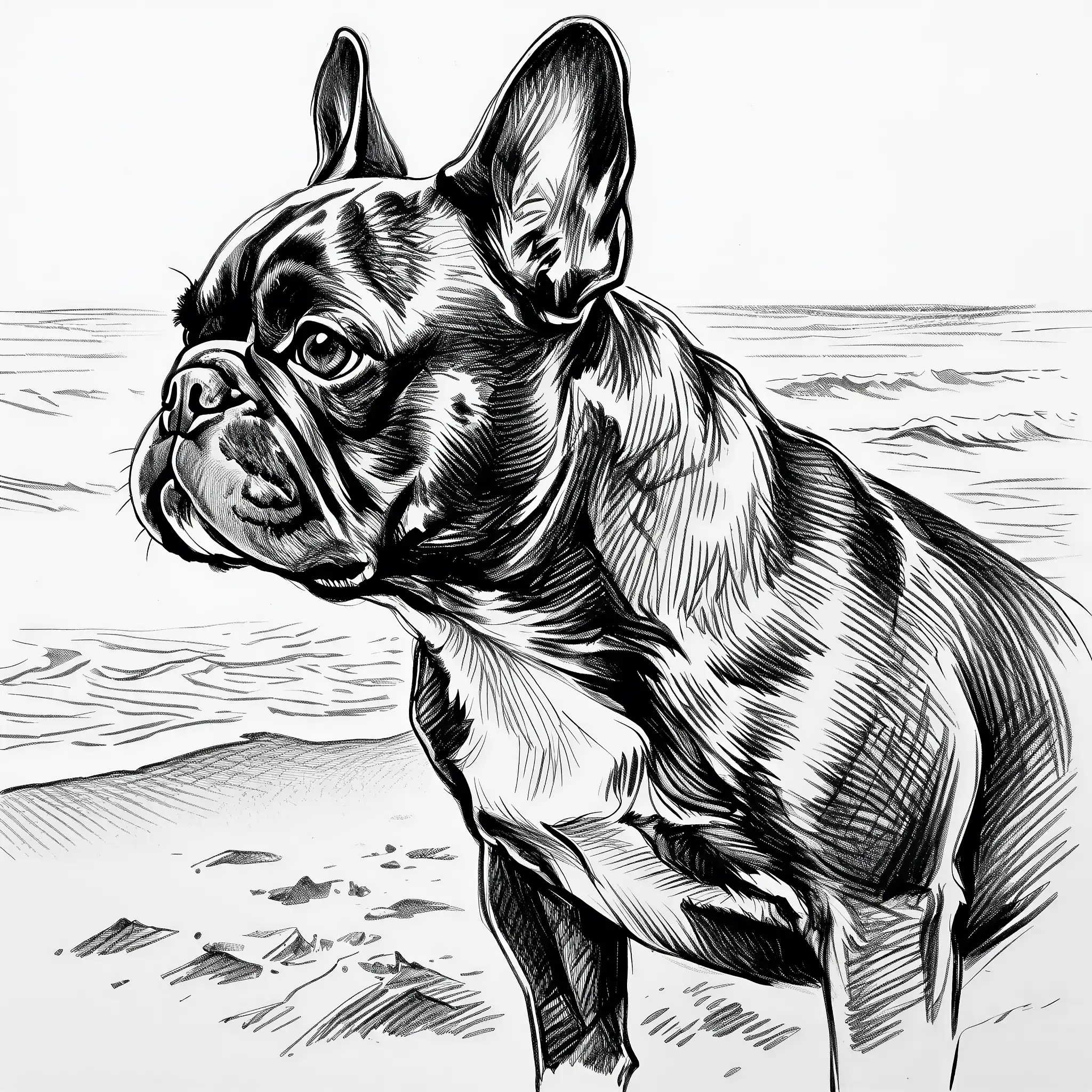 Custom pencil sketch portrait of a French Bulldog