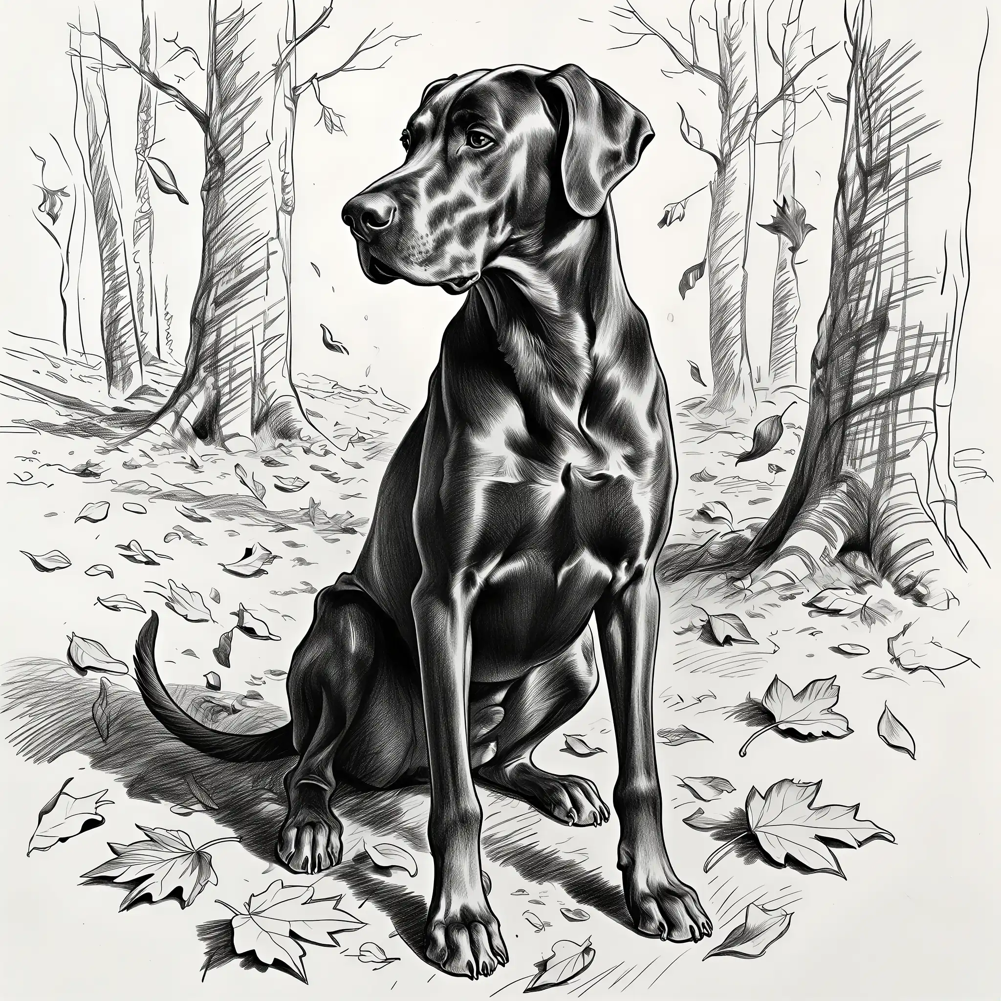 Custom pencil sketch portrait of a Great Dane
