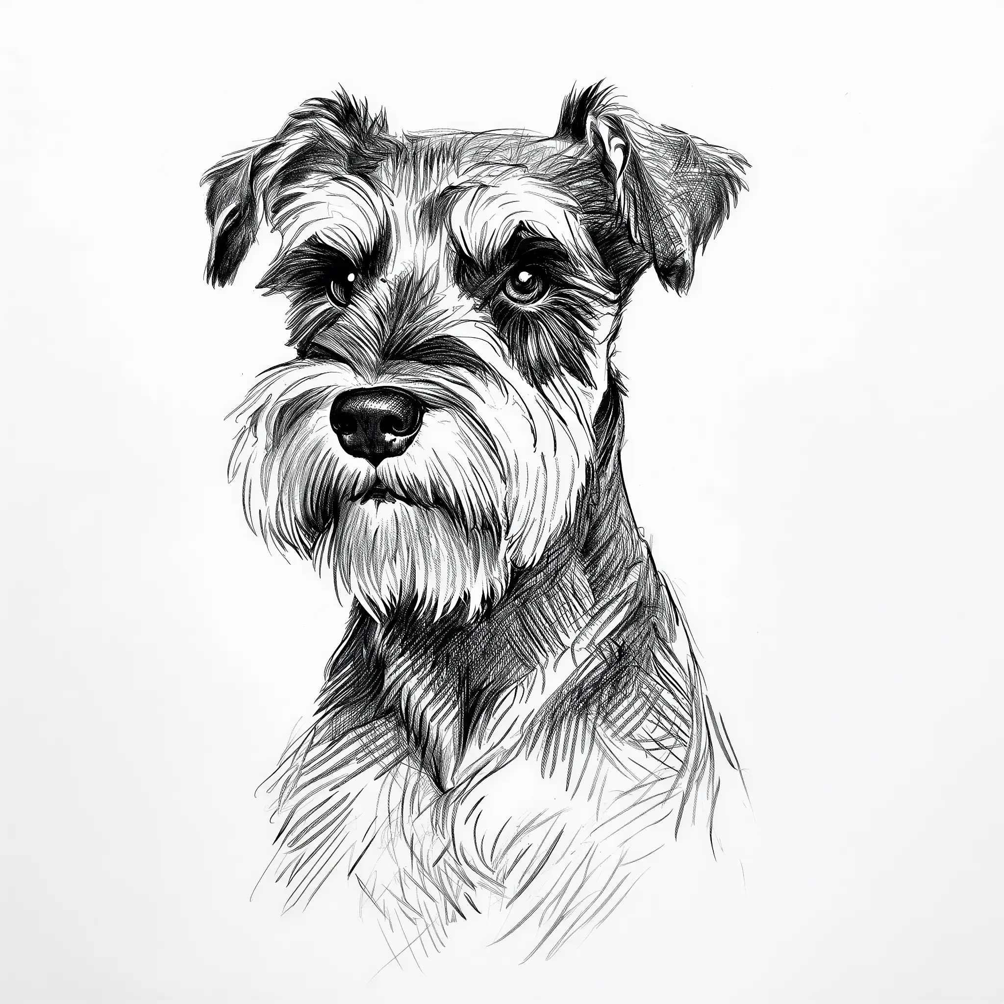 Custom pencil sketch portrait of a Miniature Schnauzer
