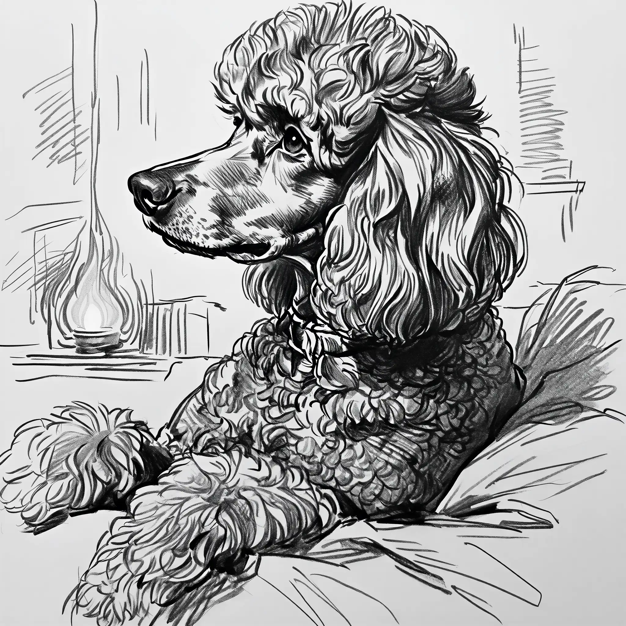 Custom pencil sketch portrait of a Poodle