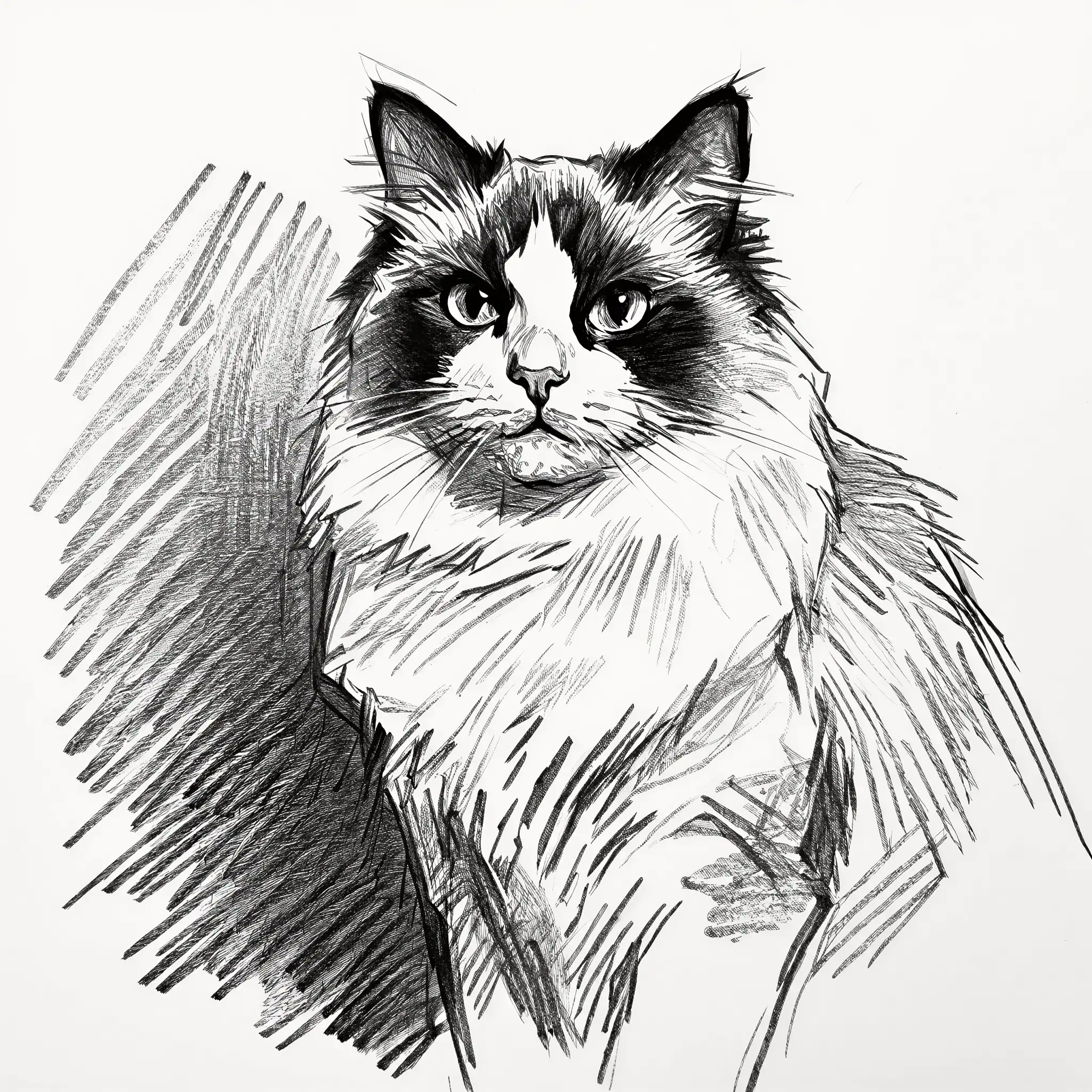 Custom pencil sketch portrait of a Ragdoll