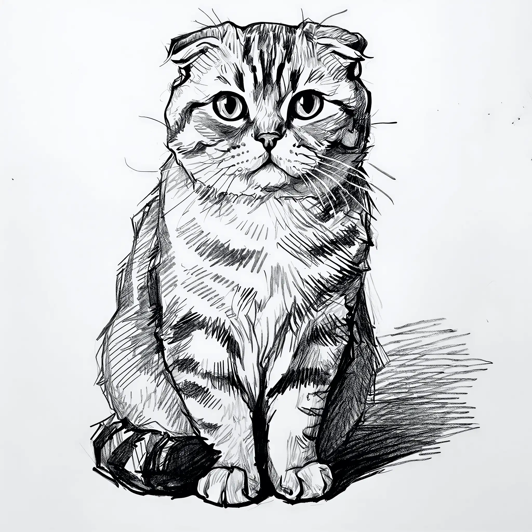 Custom pencil sketch portrait of a Scottish Fold