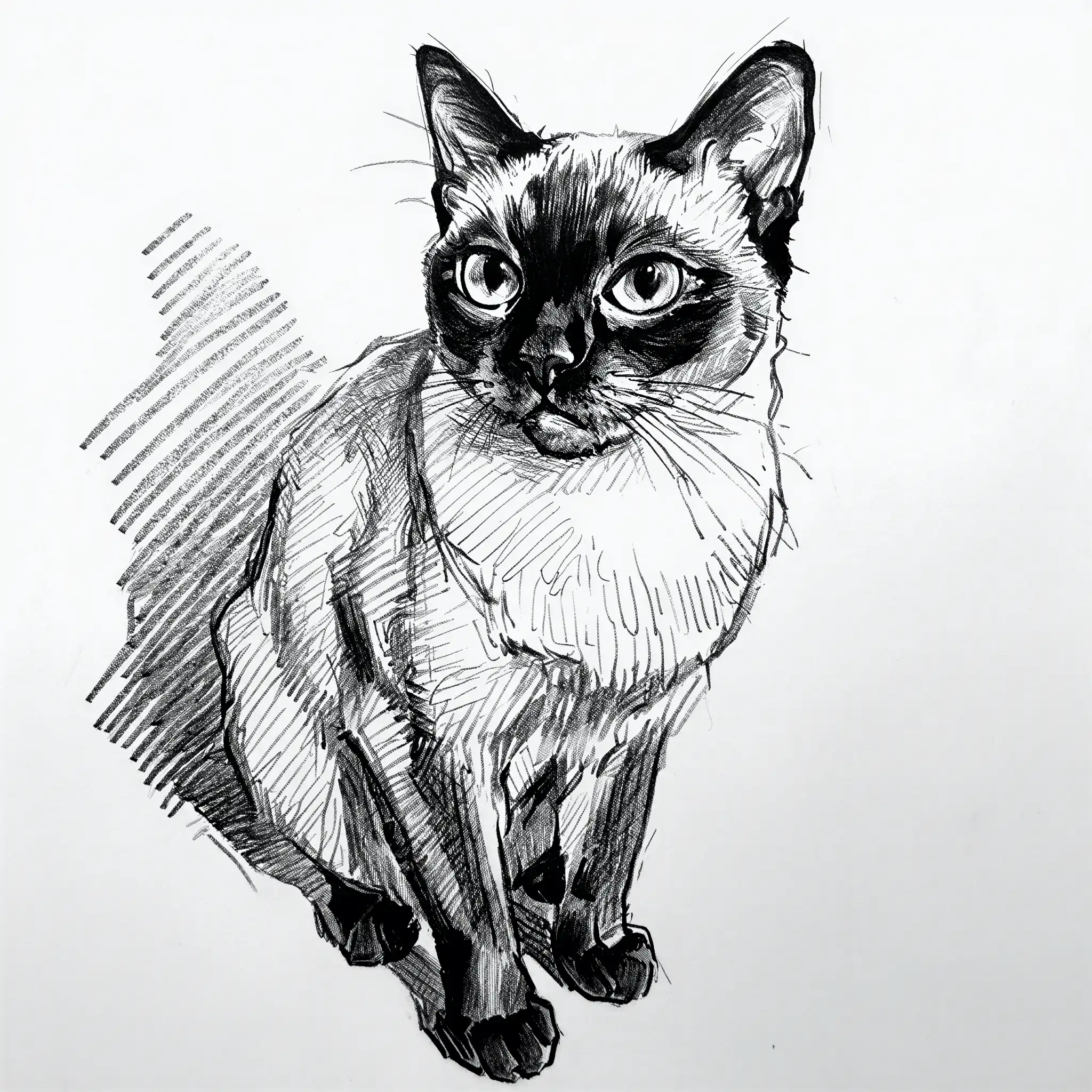 Custom pencil sketch portrait of a Siamese