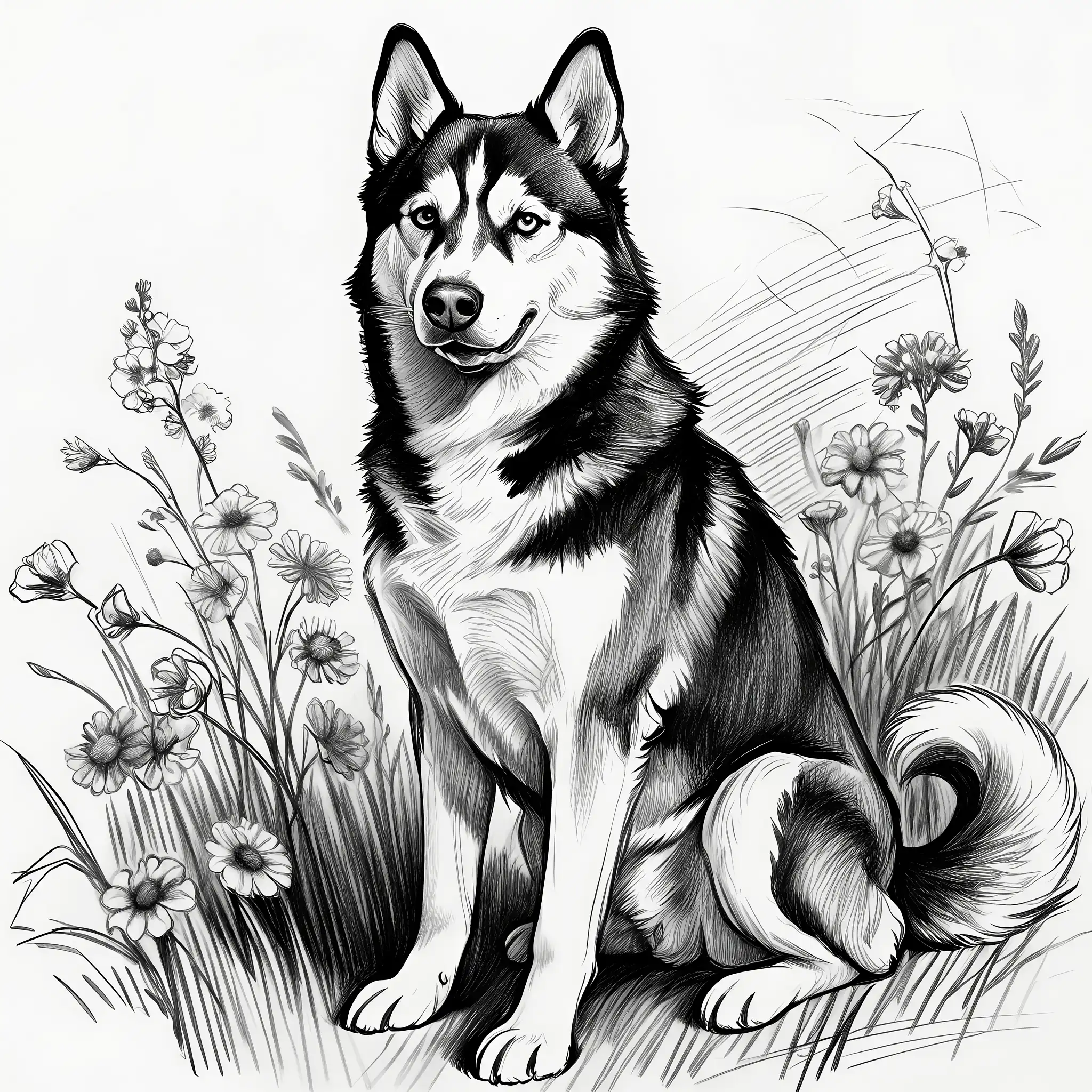 Custom pencil sketch portrait of a Siberian Husky