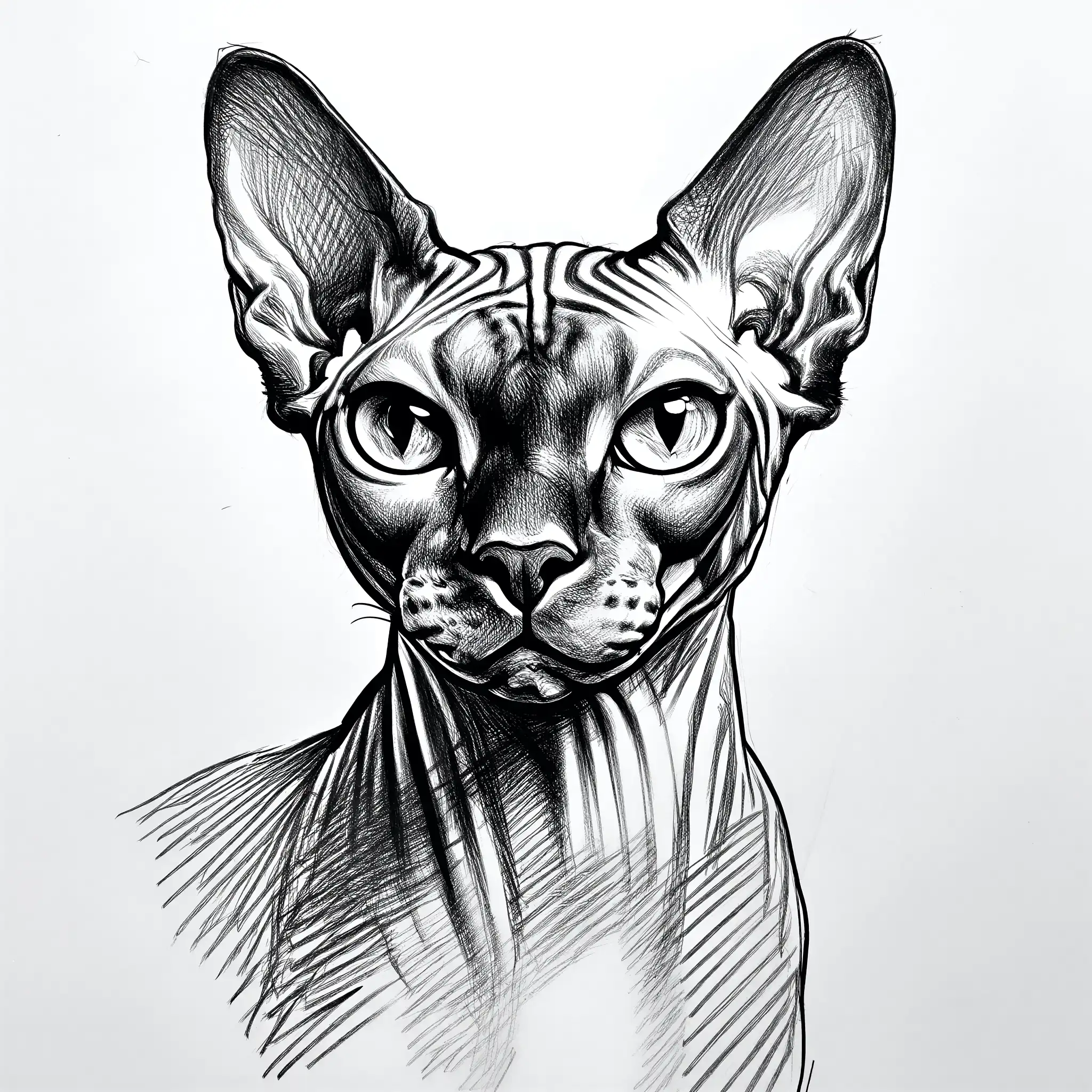 Custom pencil sketch portrait of a Sphynx Cat