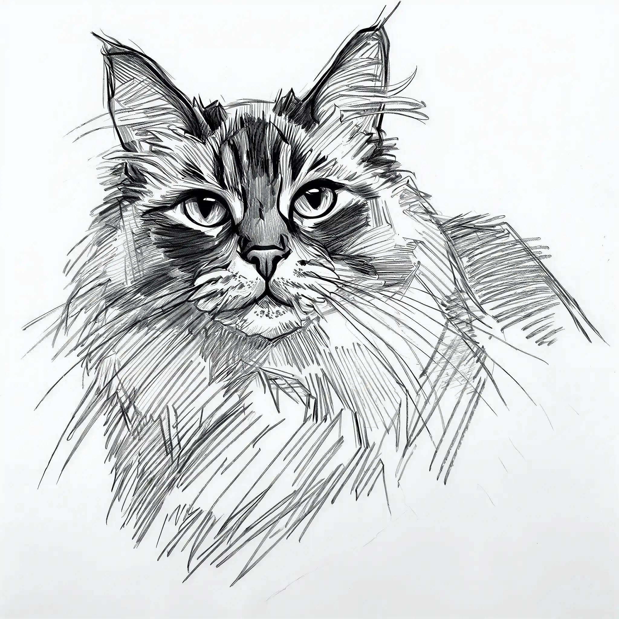 Custom pencil sketch portrait of a Turkish Angora