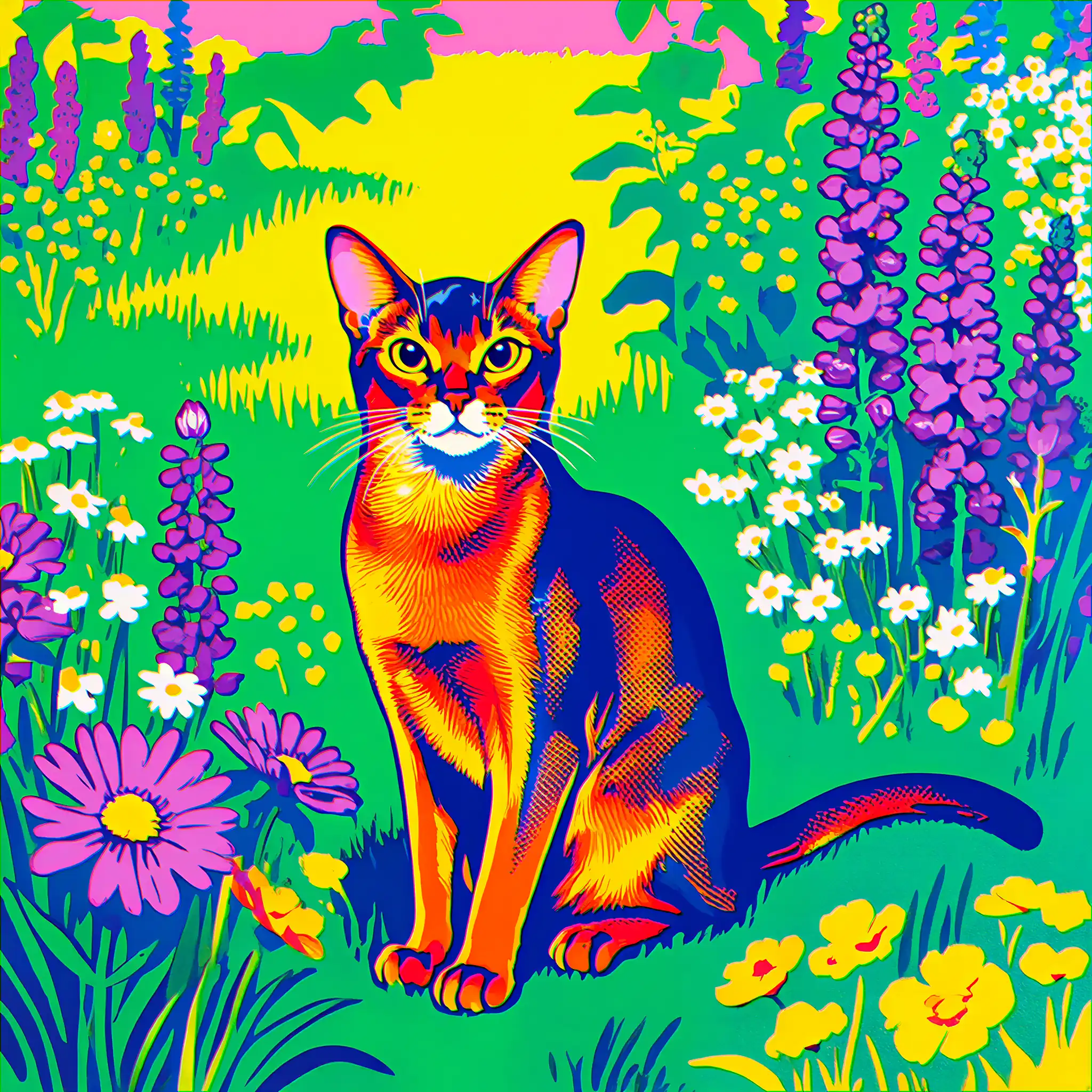 Custom pop art portrait of a Abyssinian with bold, vibrant colors