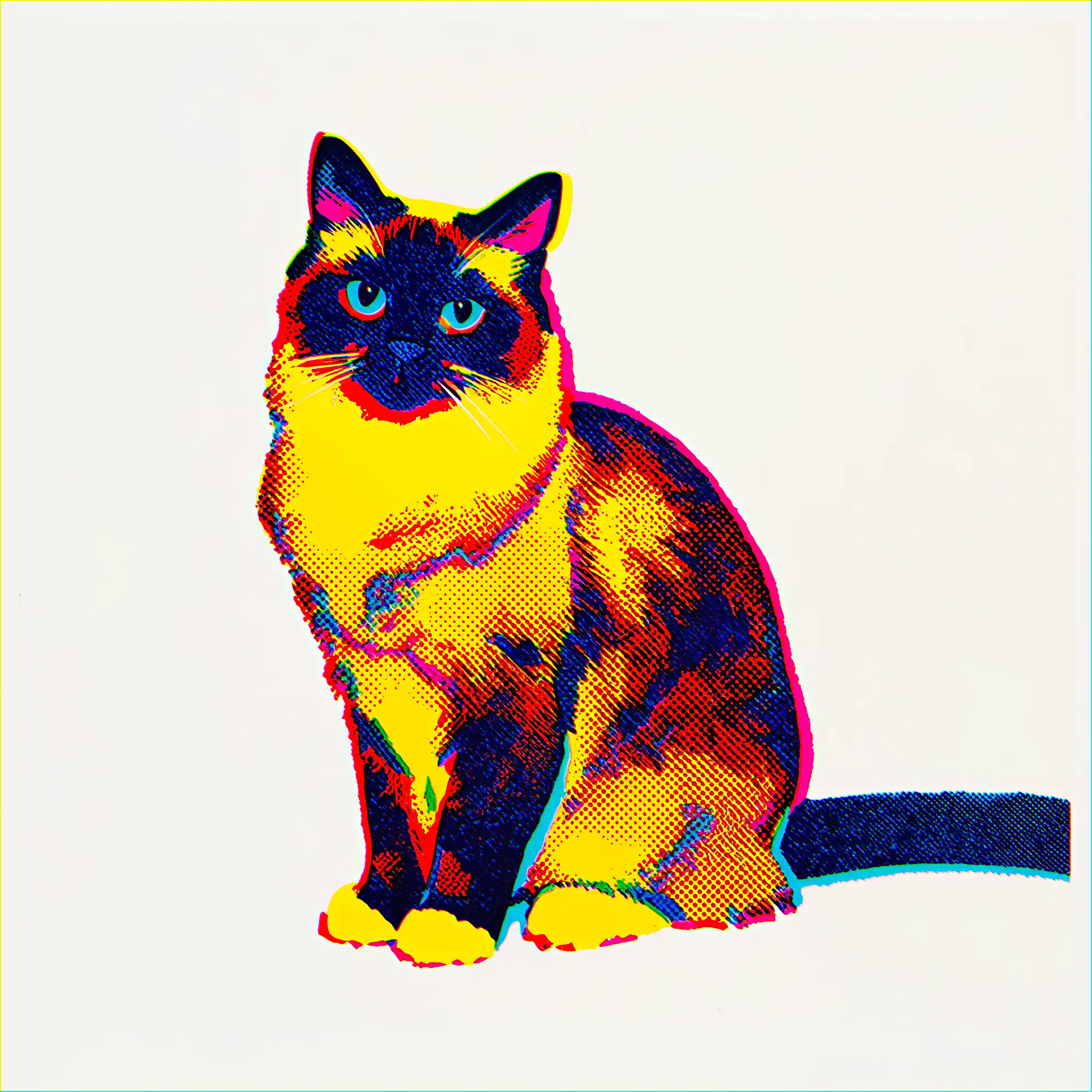 Custom pop art portrait of a Birman with bold, vibrant colors