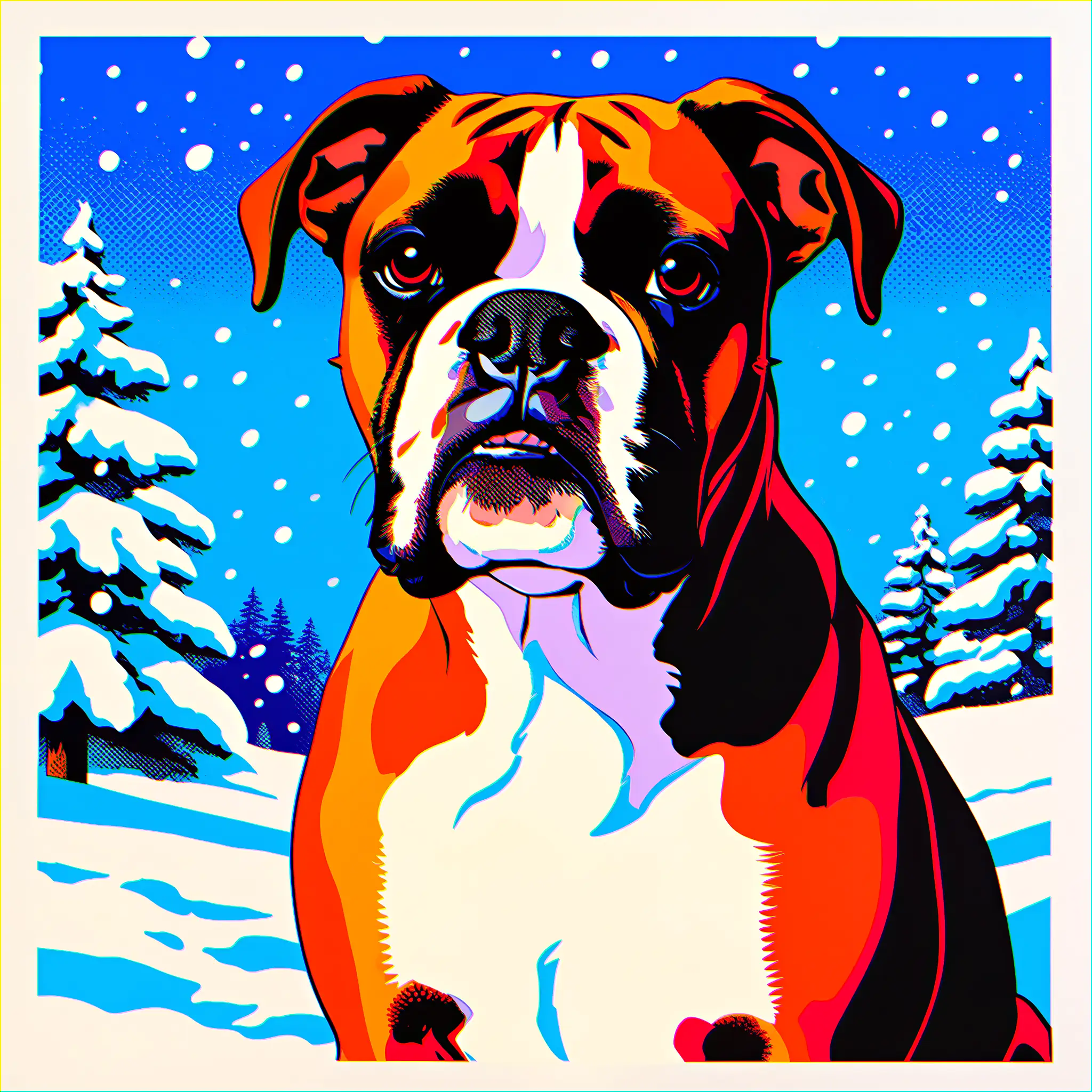 Custom pop art portrait of a Boxer with energetic, eye-catching colors
