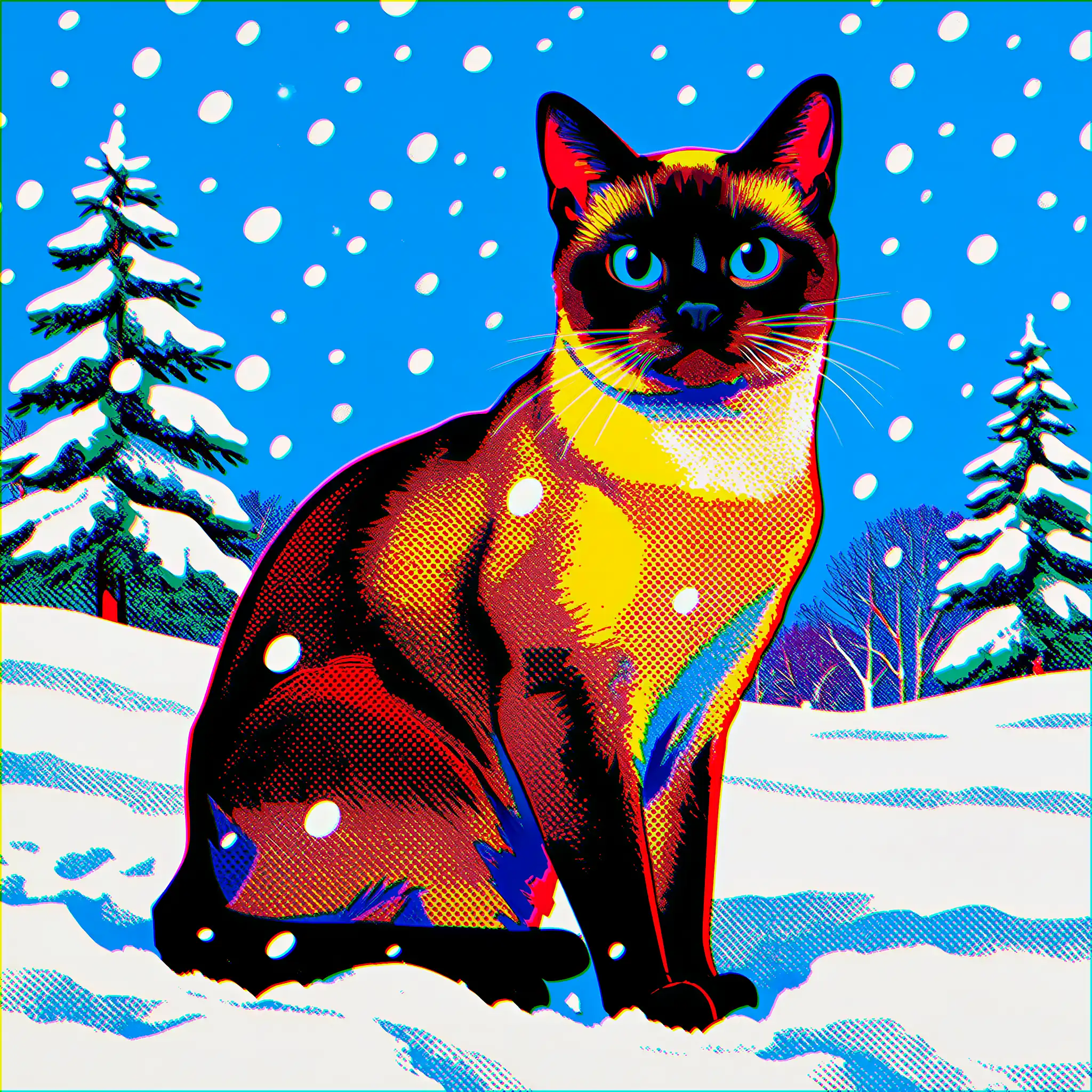 Custom pop art portrait of a Burmese with bold, vibrant colors