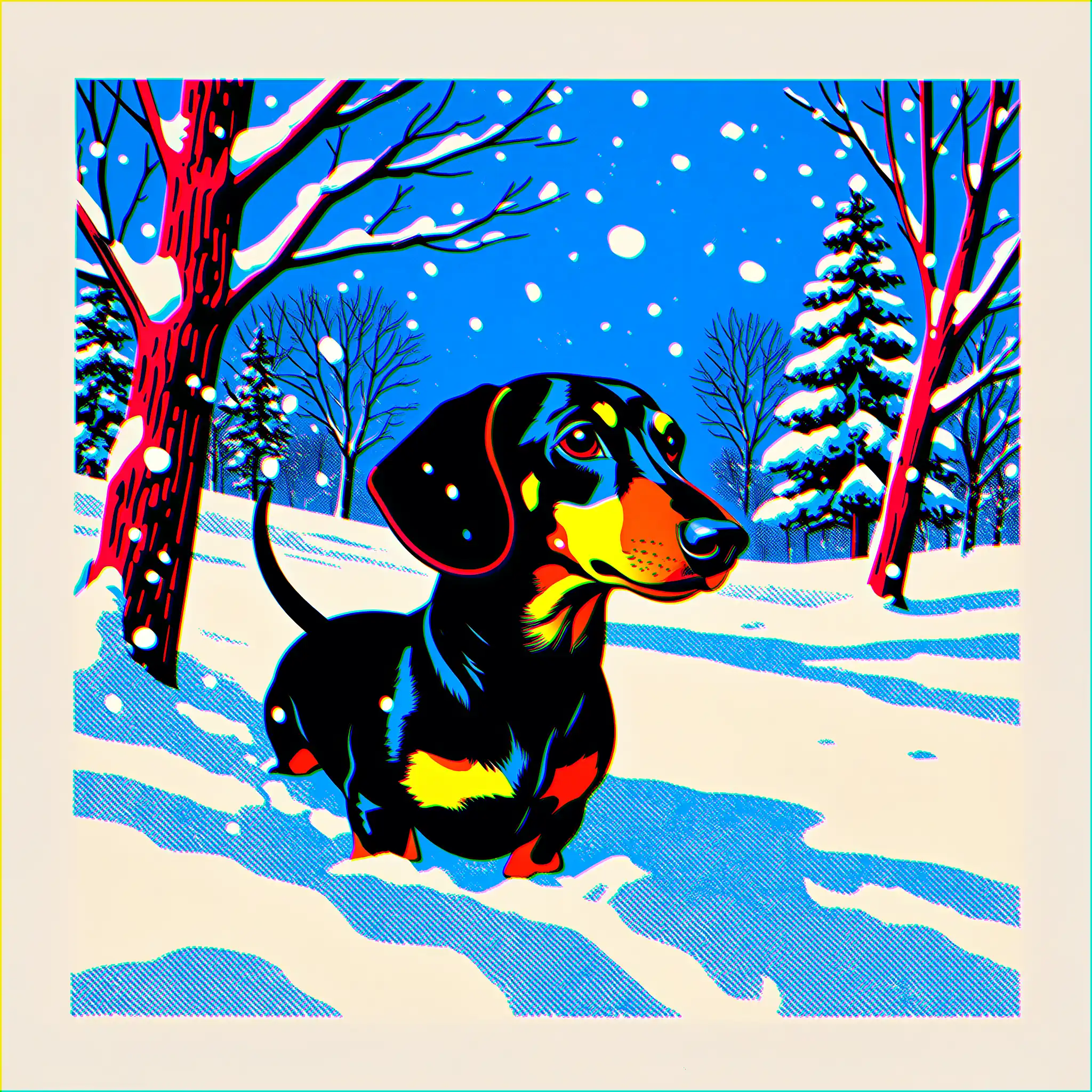 Custom pop art portrait of a Dachshund with playful, bold colors