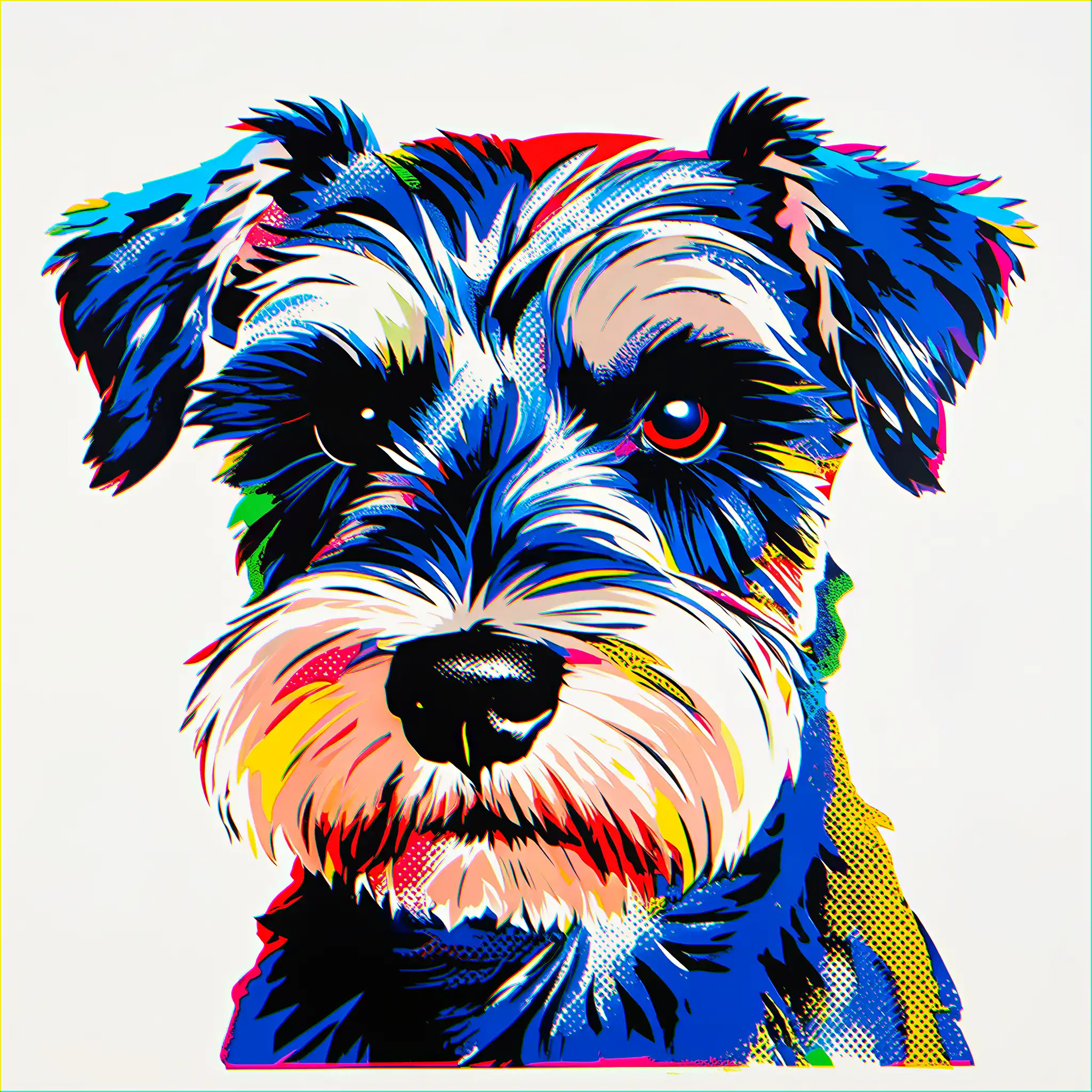 Custom pop art portrait of a Miniature Schnauzer with vibrant contemporary style