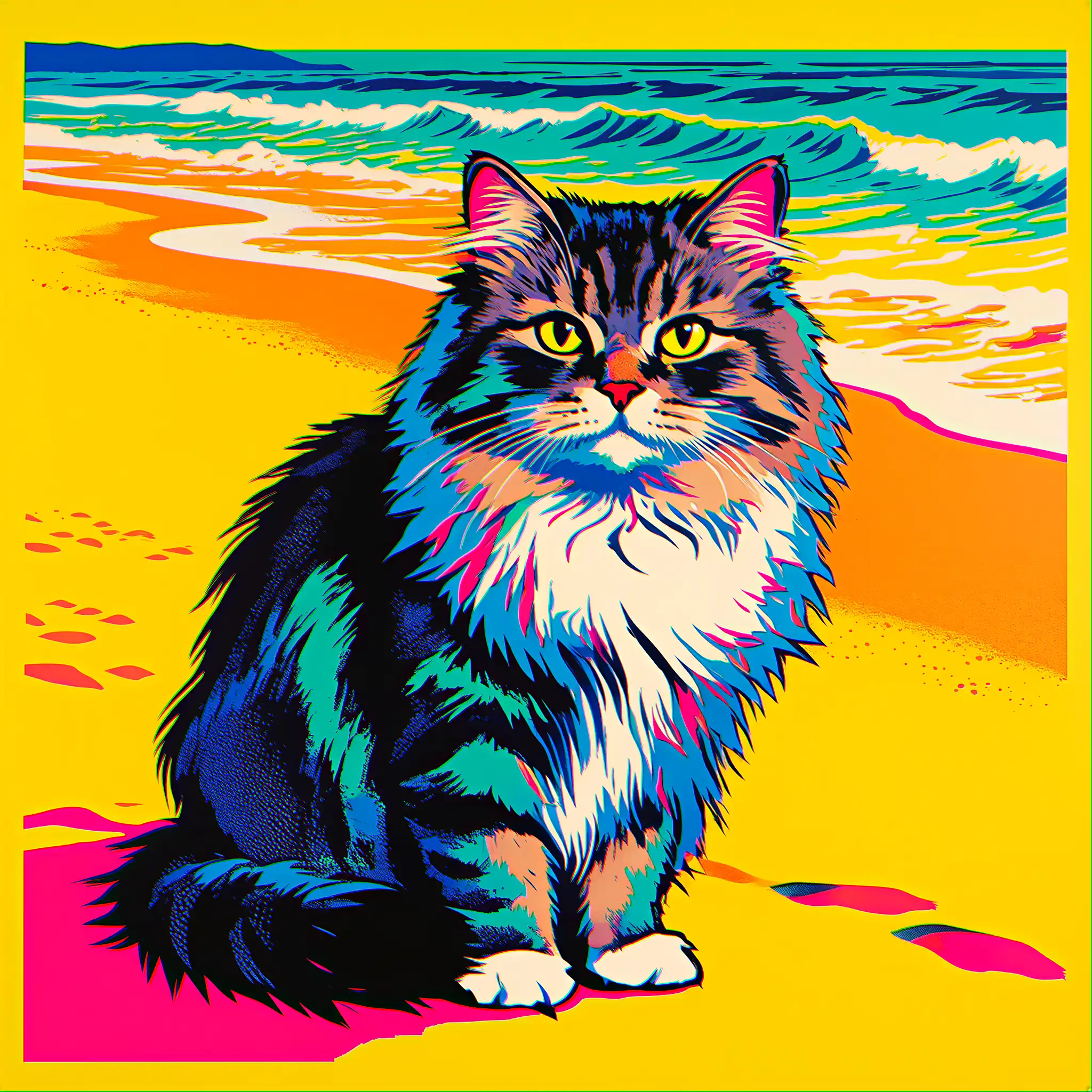 Custom pop art portrait of a Persian with bold, vibrant colors