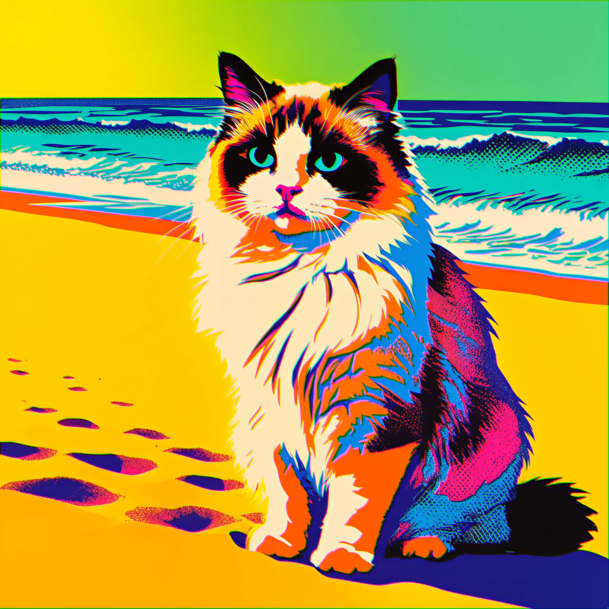 Custom pop art portrait of a Ragdoll with bold, vibrant colors