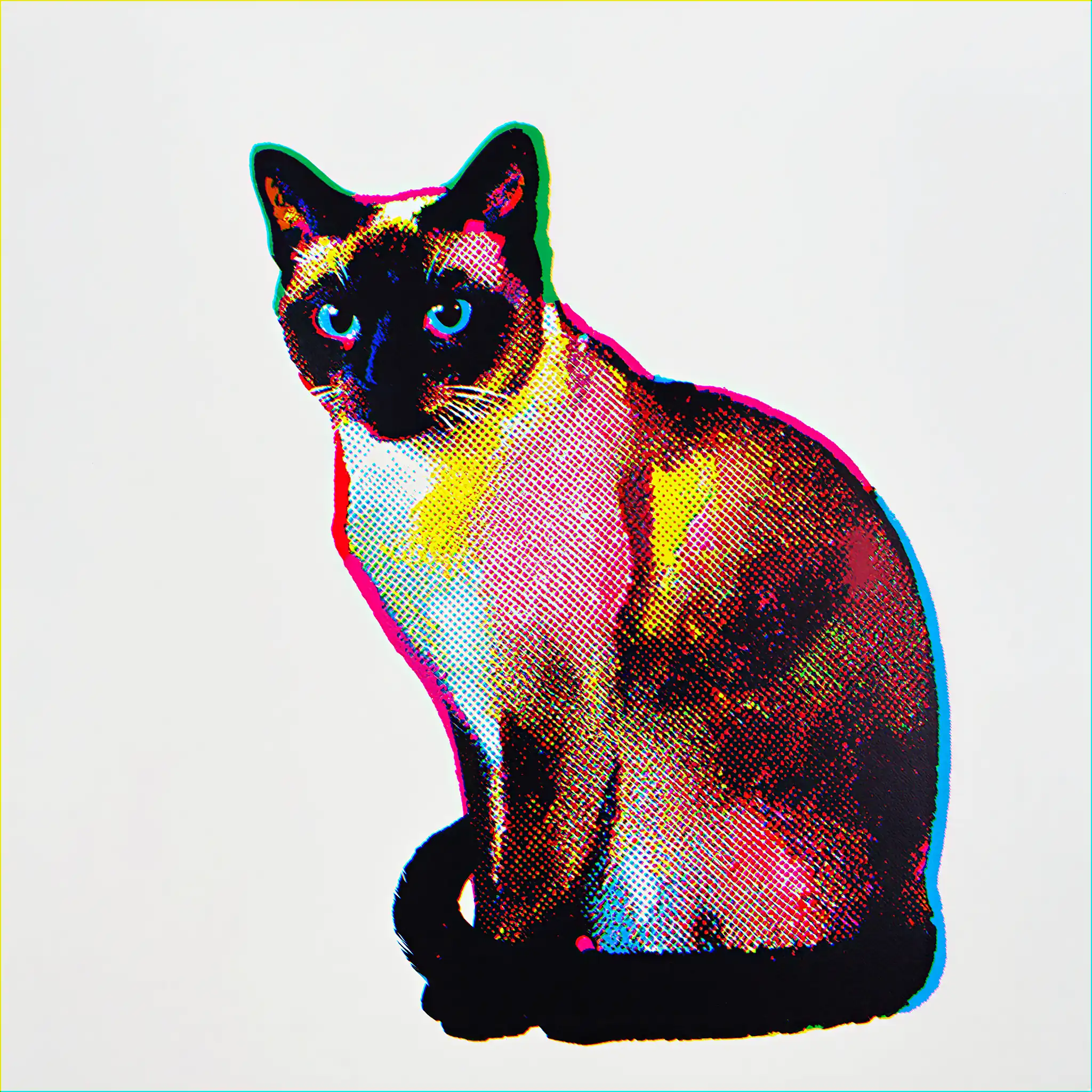 Custom pop art portrait of a Siamese with bold, vibrant colors