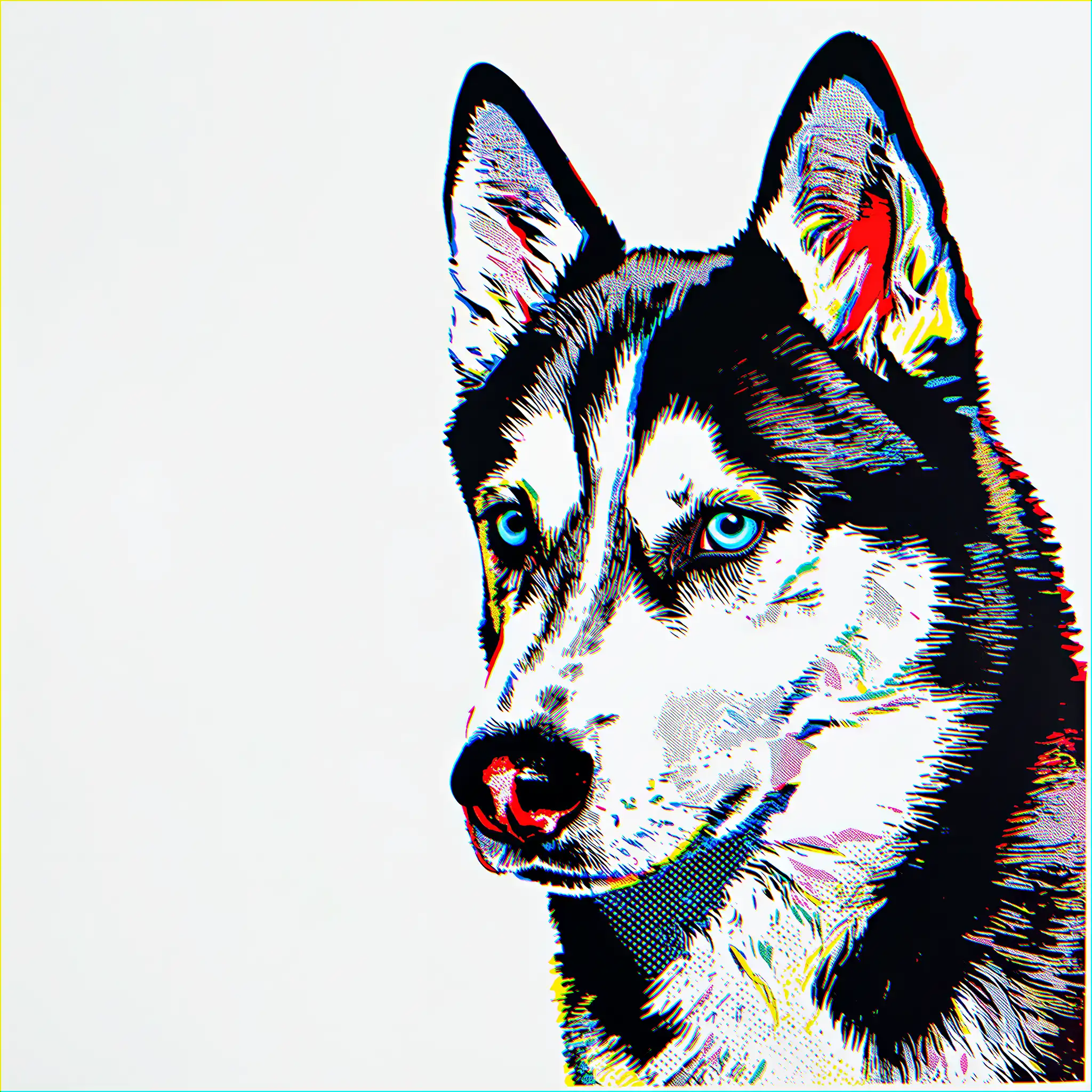 Custom pop art portrait of a Siberian Husky with bold, electric colors