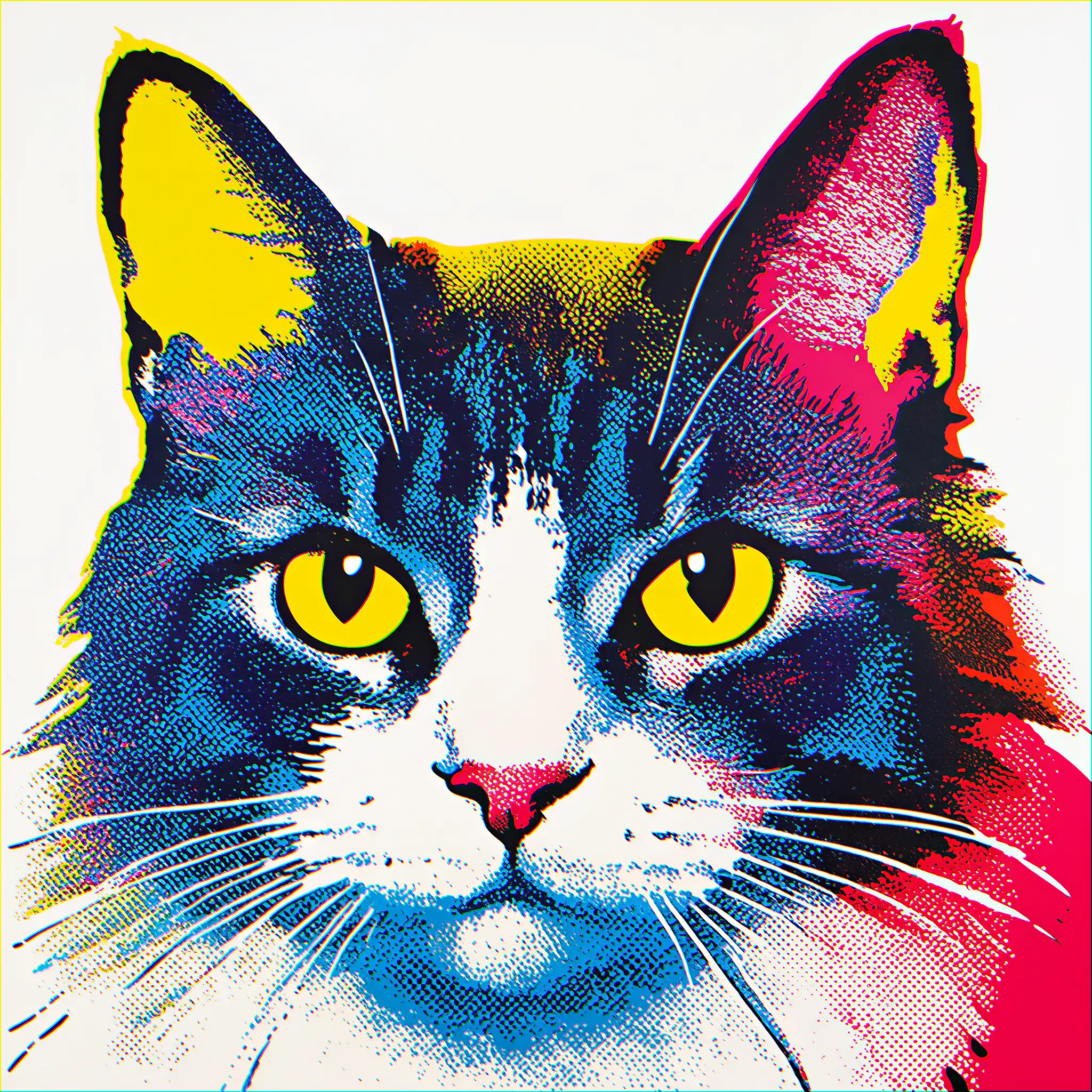 Custom pop art portrait of a Turkish Angora with bold, vibrant colors