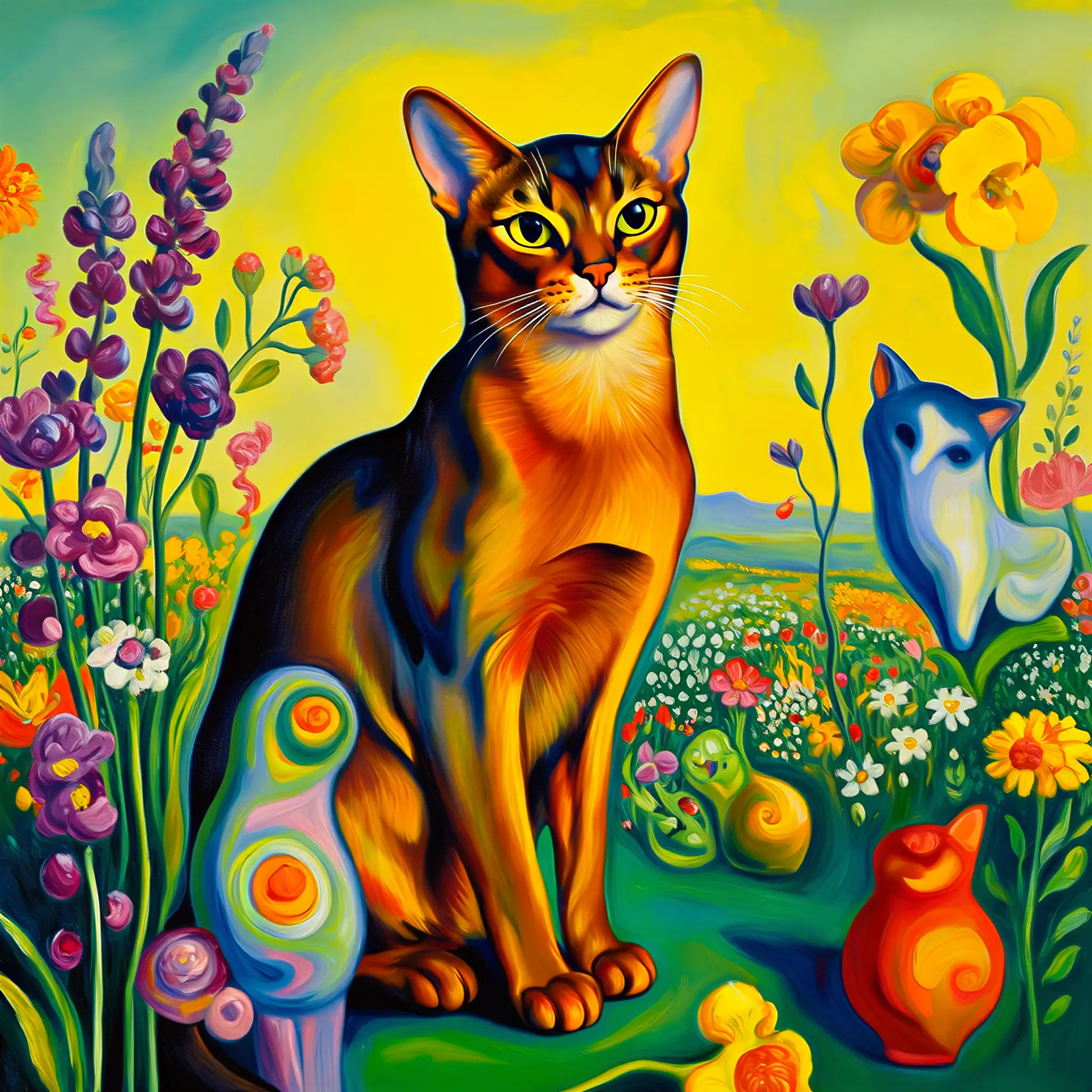 Custom surrealist portrait of a Abyssinian with dreamlike, imaginative detail