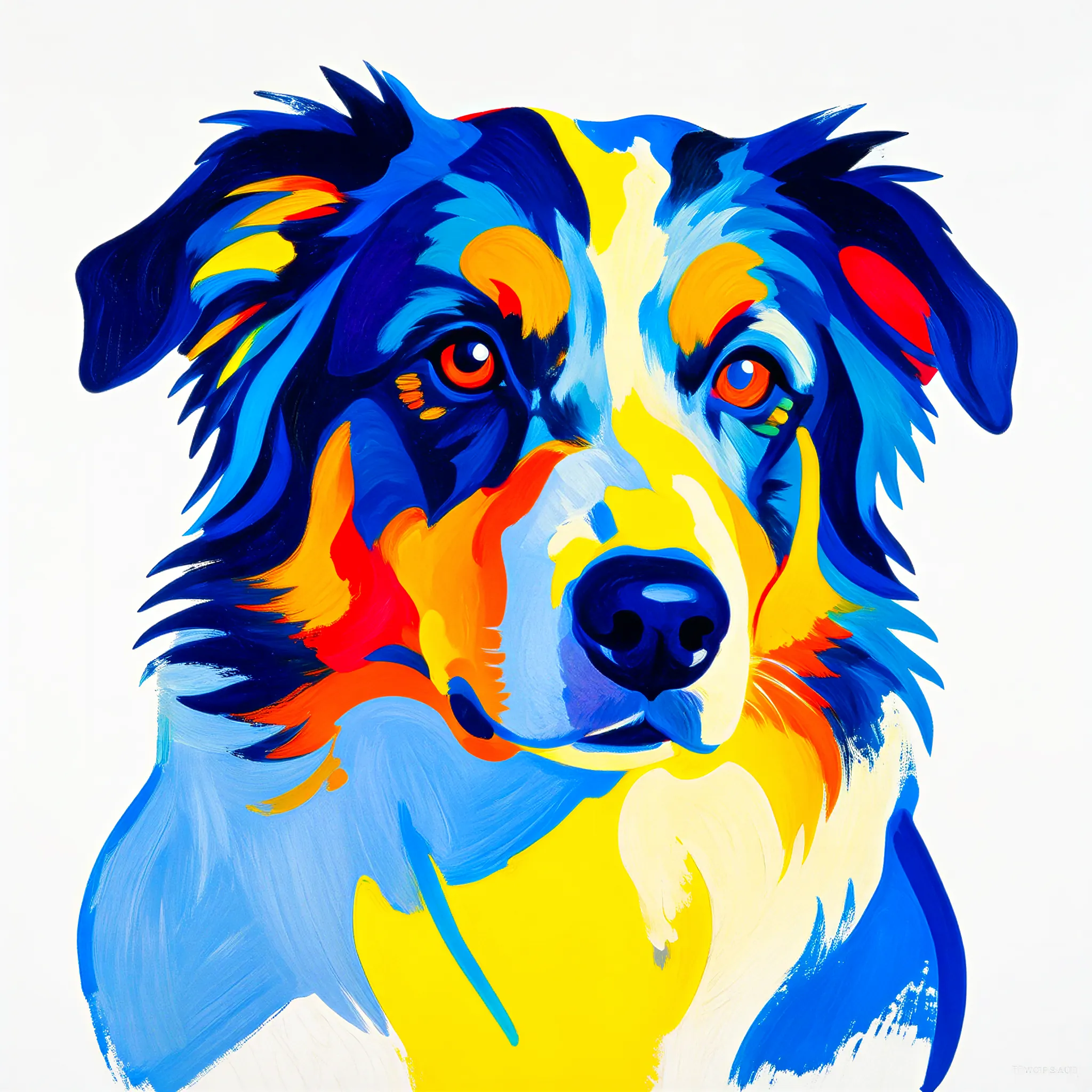 Custom surrealist portrait of an Australian Shepherd with dreamlike artistic elements