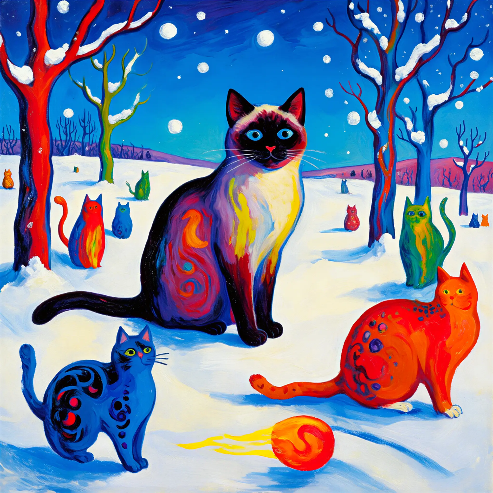 Custom surrealist portrait of a Birman with dreamlike, imaginative detail