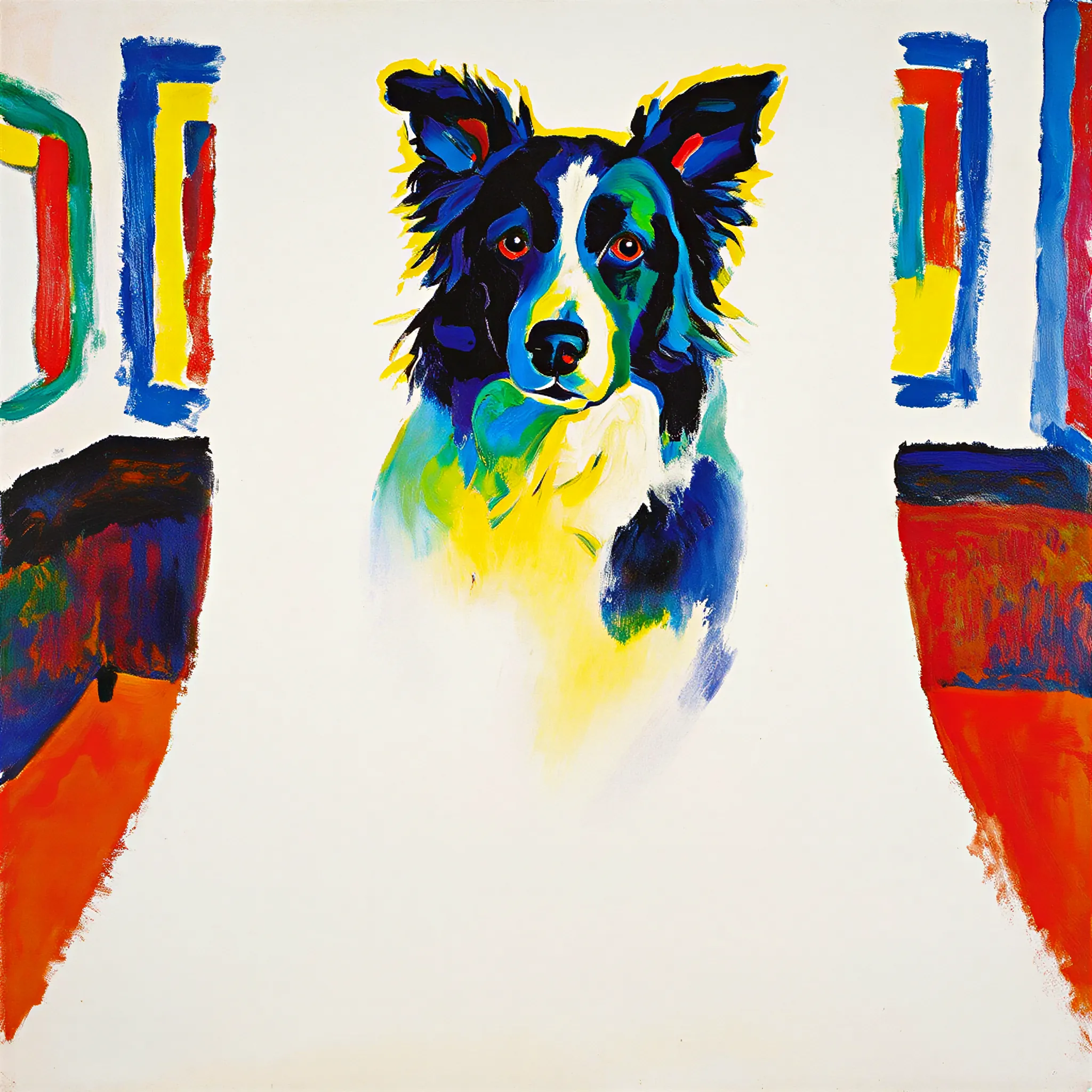 Custom surrealist portrait of a Border Collie with fantastical dream imagery