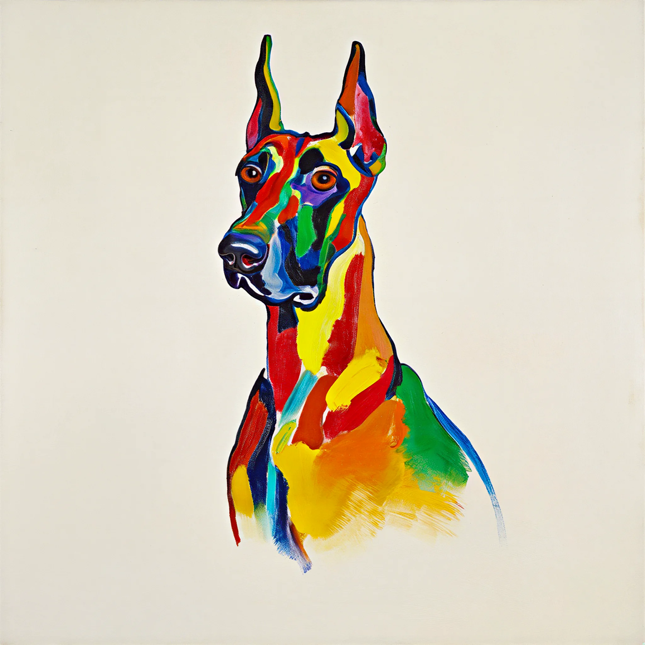 Custom surrealist portrait of a Great Dane with majestic, surreal grandeur