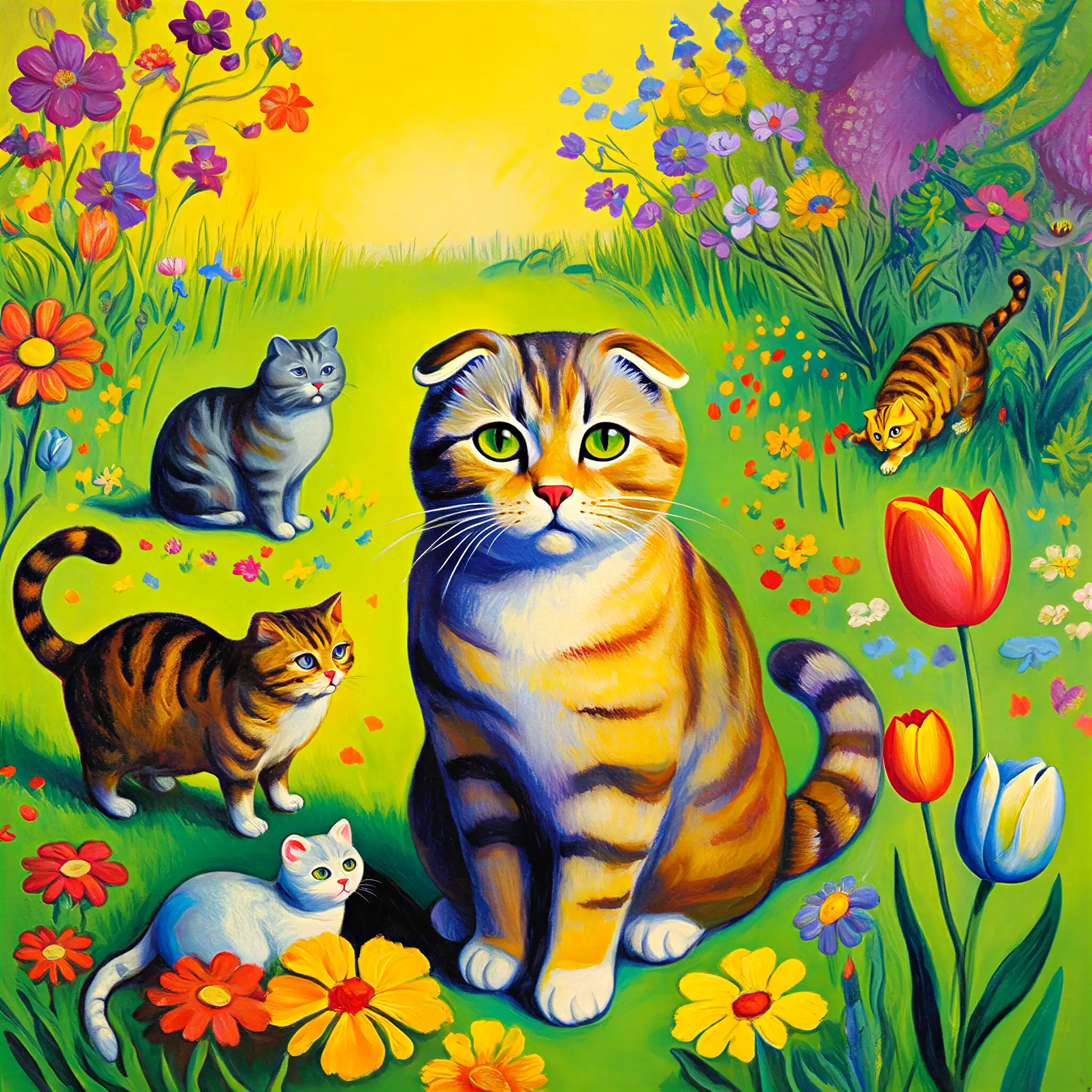 Custom surrealist portrait of a Scottish Fold with dreamlike, imaginative detail