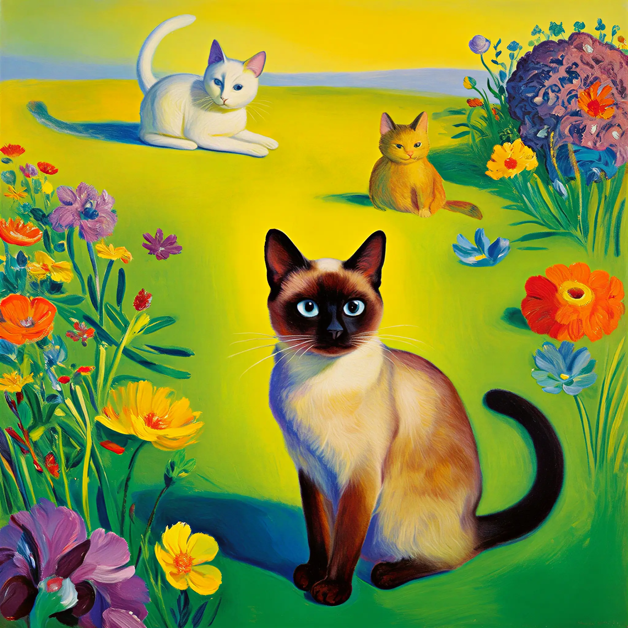 Custom surrealist portrait of a Siamese with dreamlike, imaginative detail