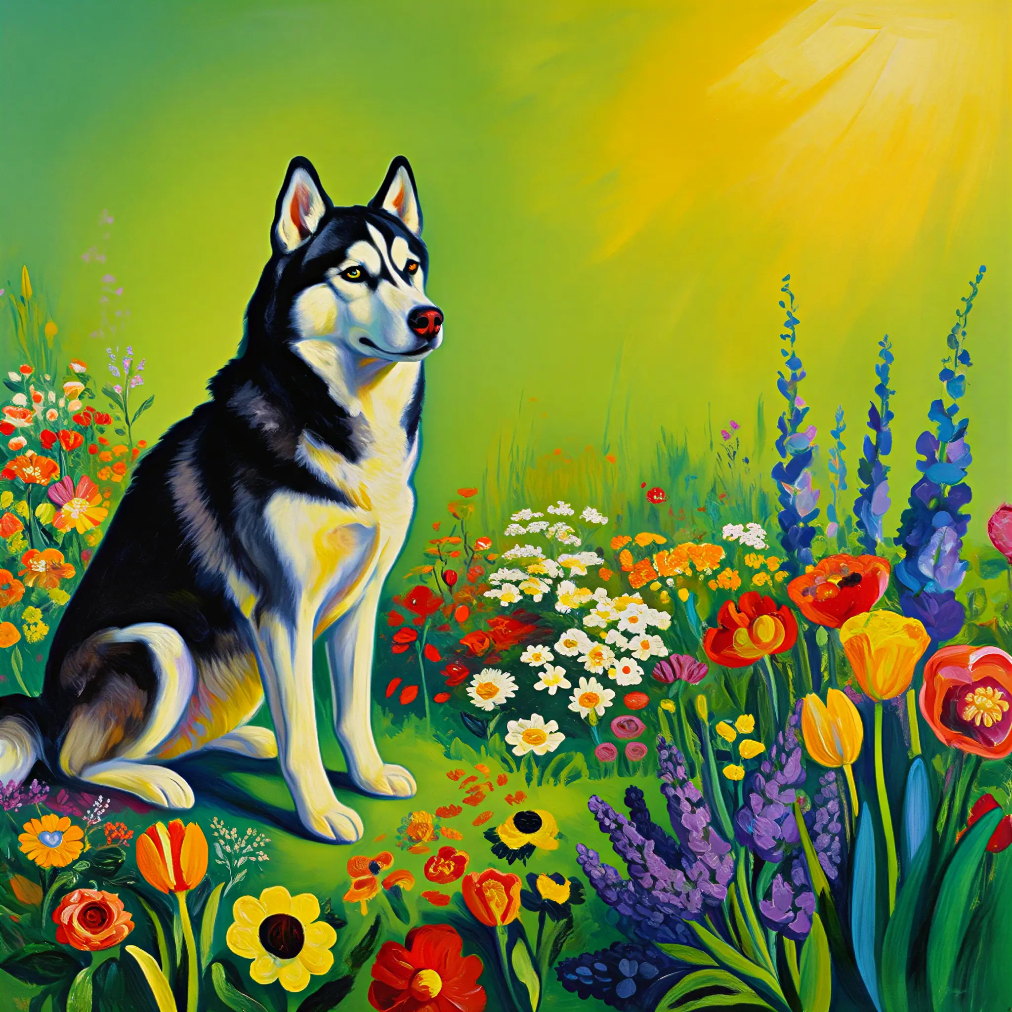 Custom surrealist portrait of a Siberian Husky with ethereal, icy dreamscape