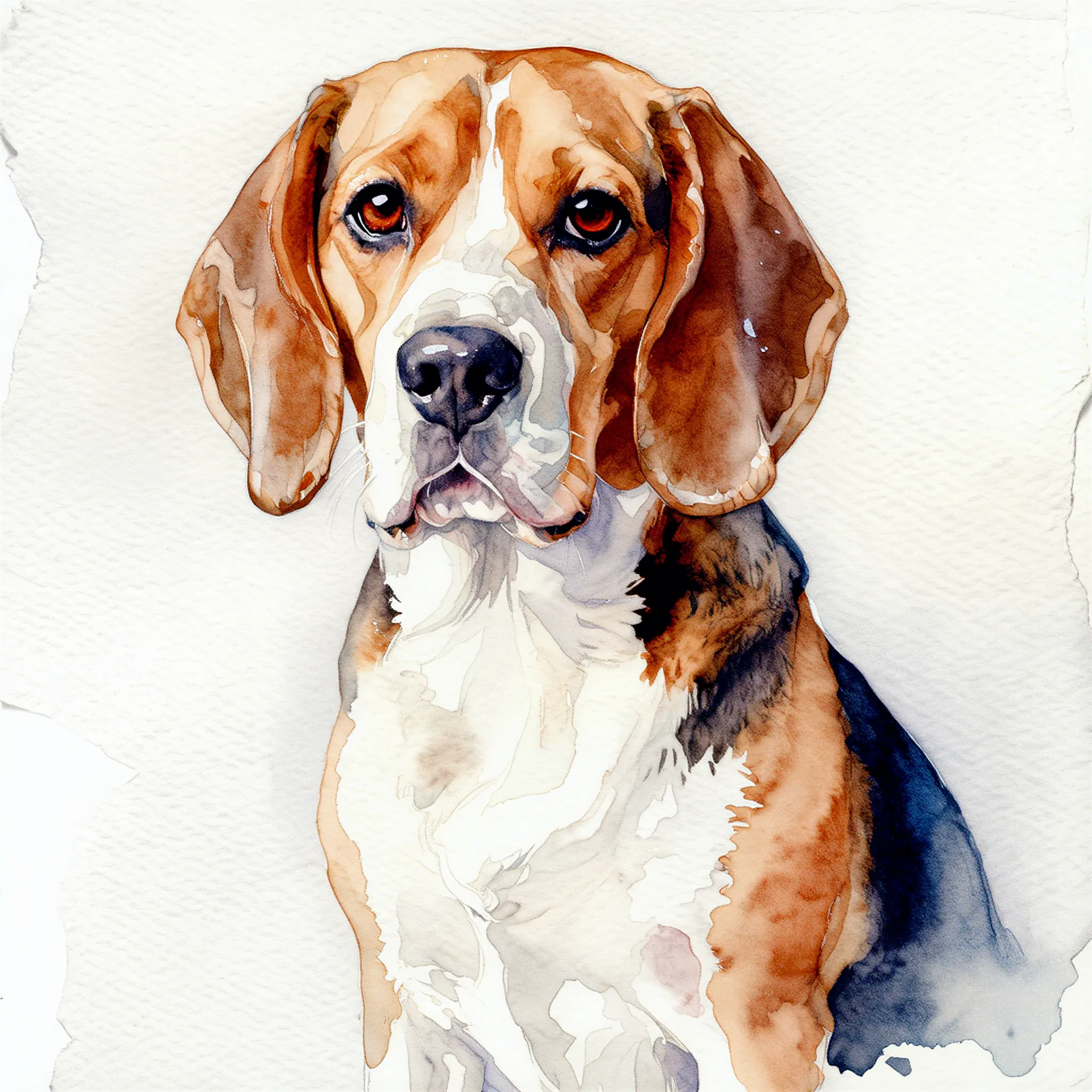 Custom watercolor portrait of a Beagle with soft, warm tones