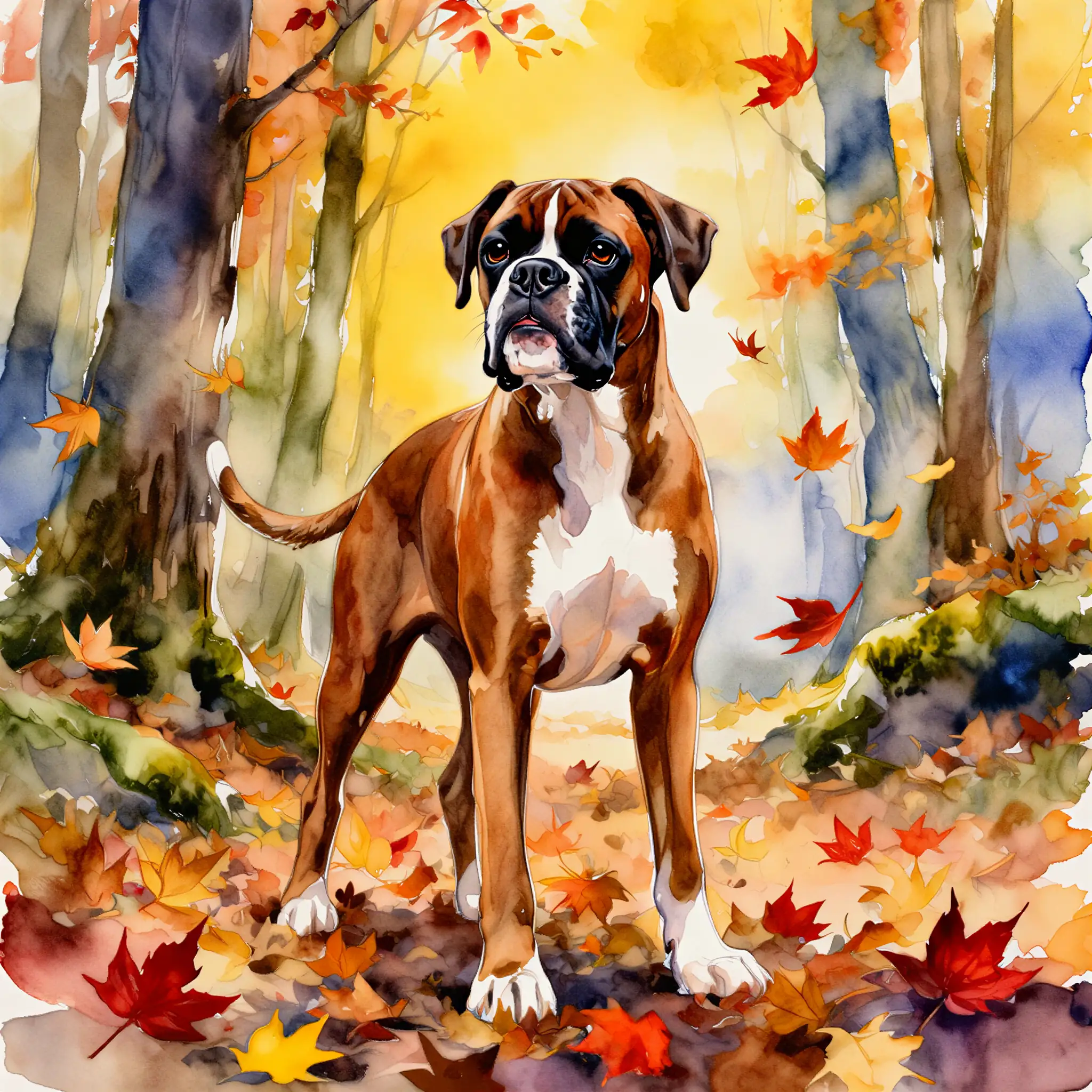 Custom watercolor portrait of a Boxer with soft, expressive washes