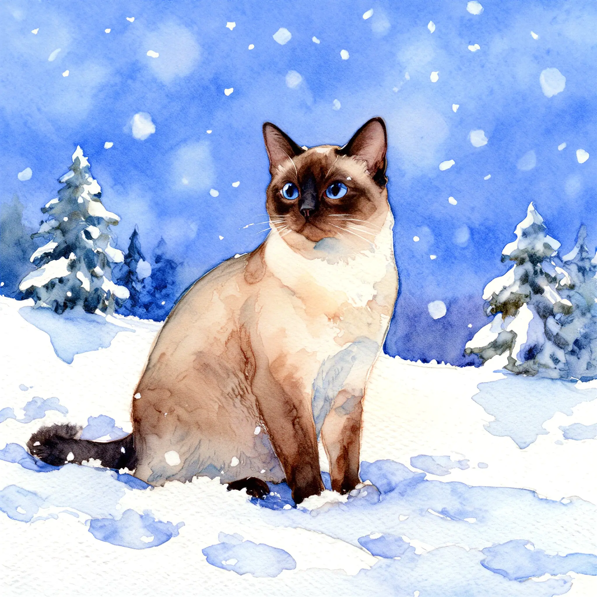 Custom watercolor portrait of a Burmese with soft, luminous brushwork