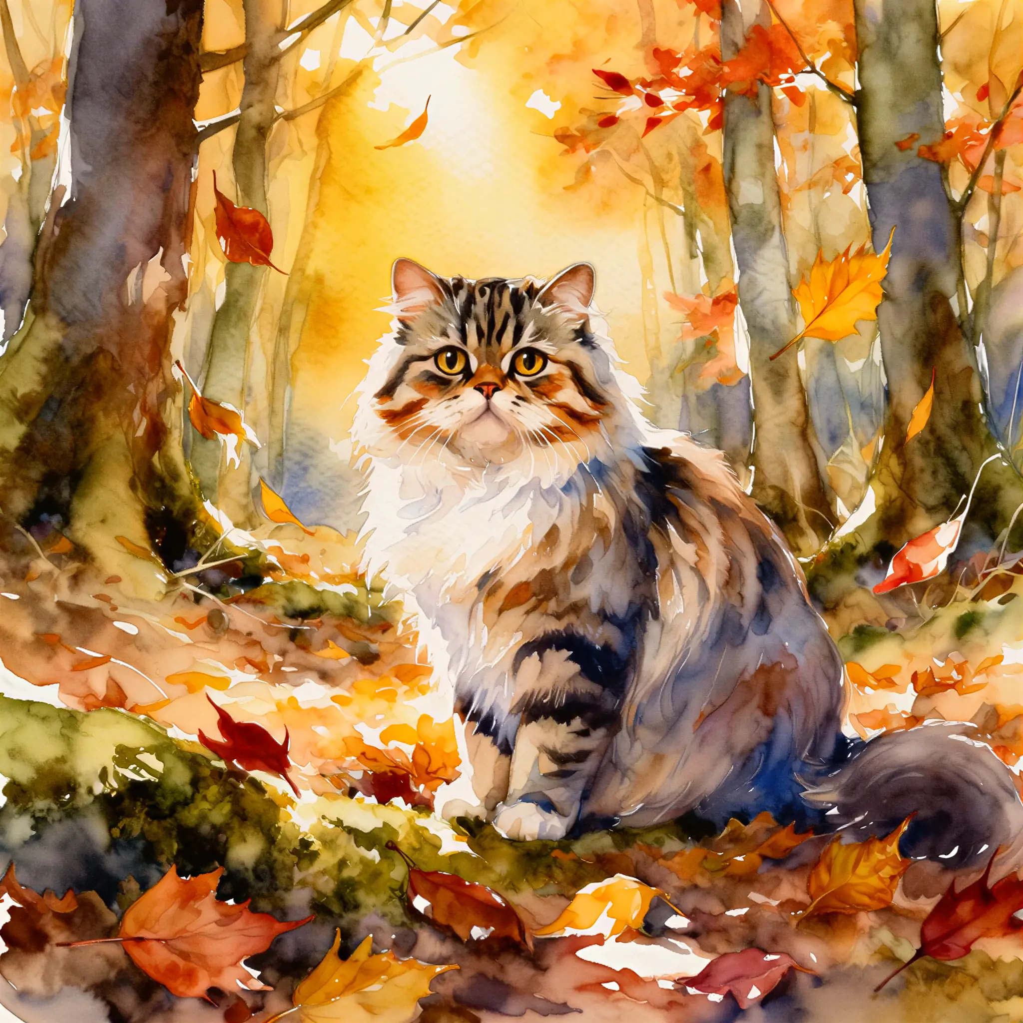 Custom watercolor portrait of a Exotic Shorthair with soft, luminous brushwork